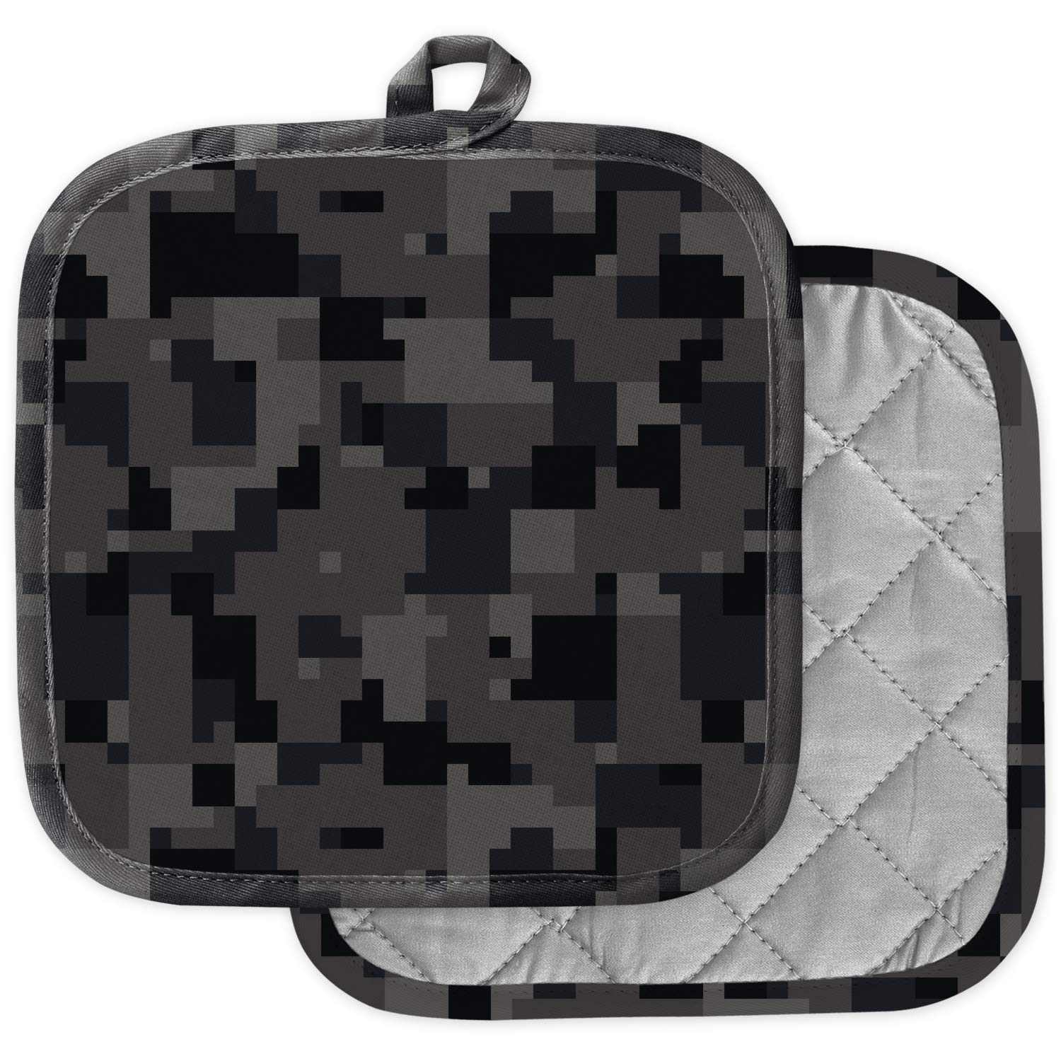 2-Pack Heat Resistant Kitchen Pot Holders - Washable Hot Pads & Trivets for Cooking, Baking & Grilling - Camouflage Black Square Design for Stovetop, Oven & Outdoor BBQ Use
