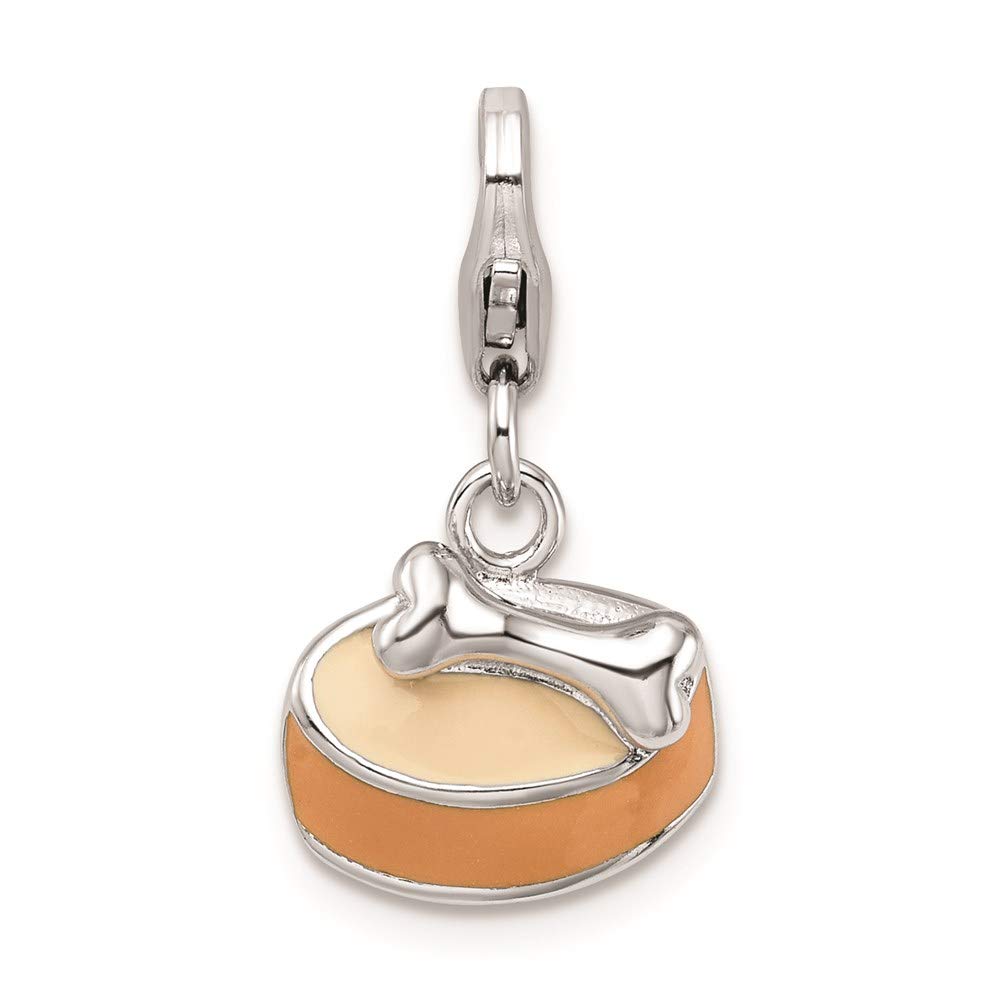 Ryan Jonathan Sterling Silver Enamel Dog Bowl Charm Pendant with Lobster Clasp - Cute Bone Design for Necklace, Bracelet & Jewelry Making - Perfect Gift for Pet Lovers & Dog Owners