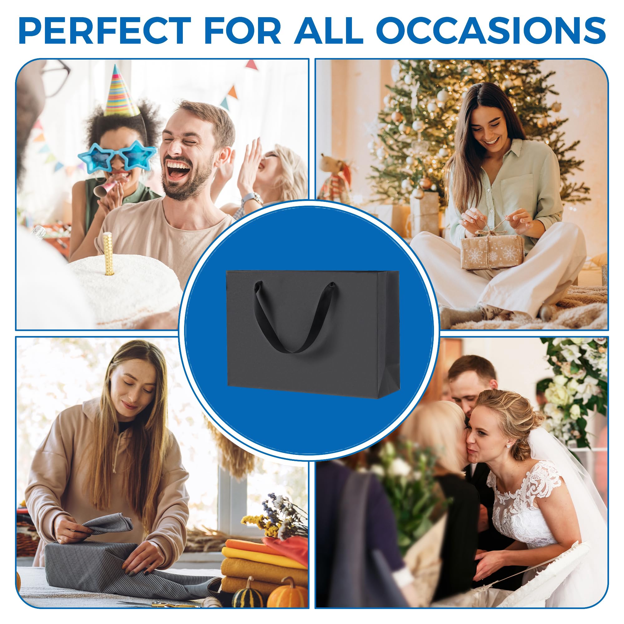 Argivean Black Gift Bags Medium (6 Pack) - 12.6x4x8.7 Inch Premium Party Favor Bags with Handles for Weddings, Birthdays, Business Events & Holiday Gifting - Perfect for Corporate Favors, Bridal Showers & Special Occasions