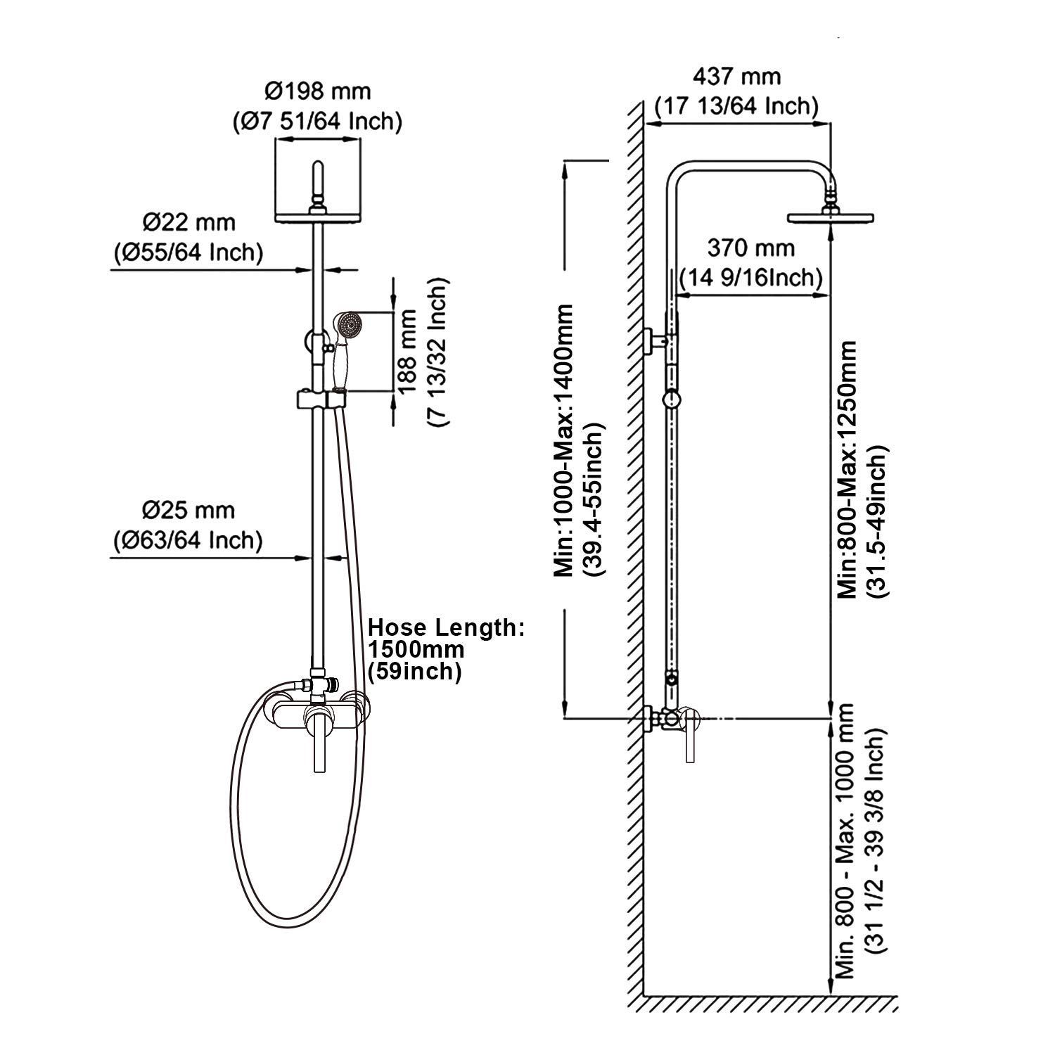 Oil Rubbed Bronze Wall Mount Bathtub Faucet with Handheld Shower Sprayer - Exposed Pipe Shower System - Vintage Bathroom Fixture for Spa-Like Relaxation
