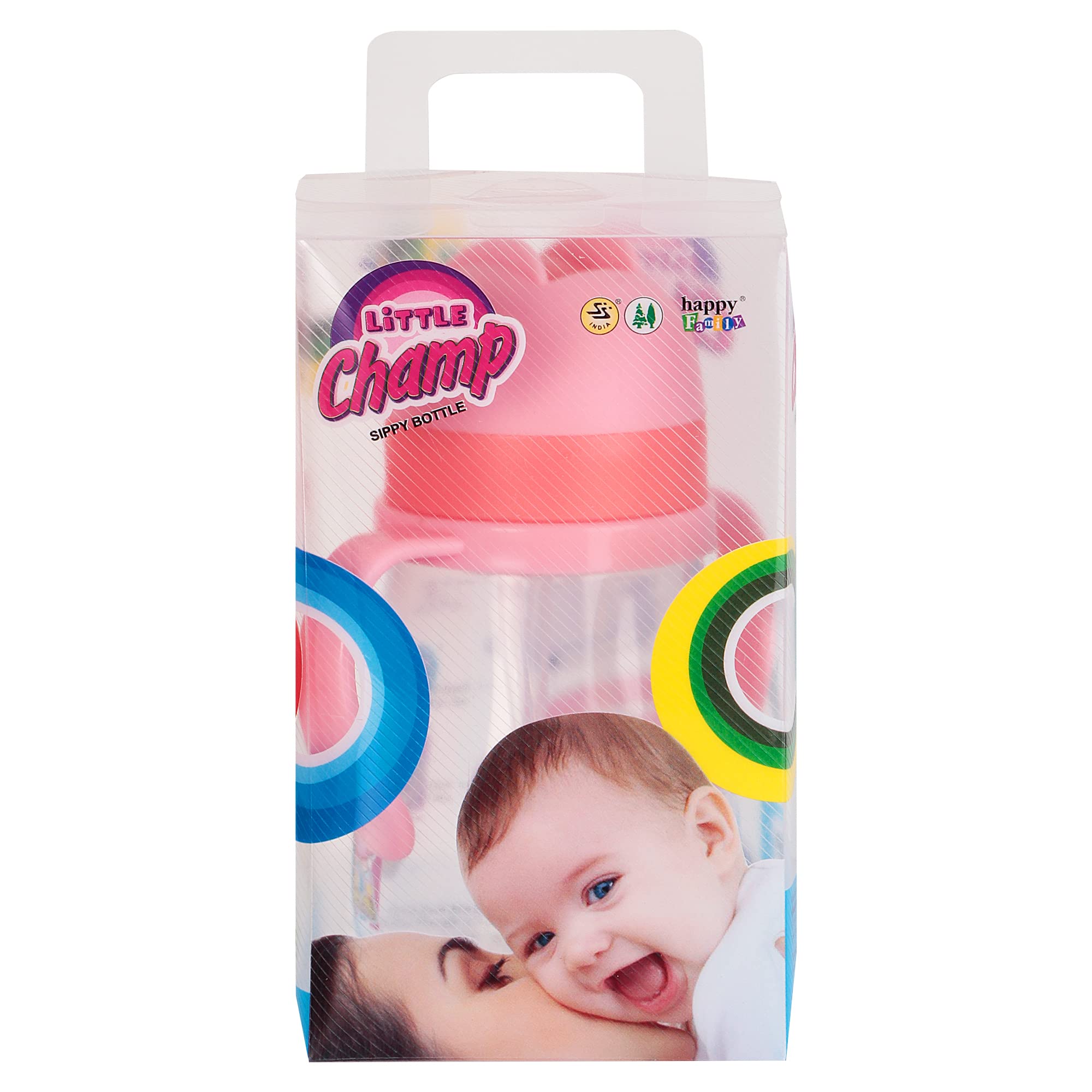 Zerya Little Champ Spill-Proof Sipper Cup - 350ml Transparent Water Bottle with Gravity Ball Straw & Handle for Toddlers - BPA-Free, Leak-Proof Design - Ideal for Travel, Daycare, and On-the-Go Hydration (Pink)
