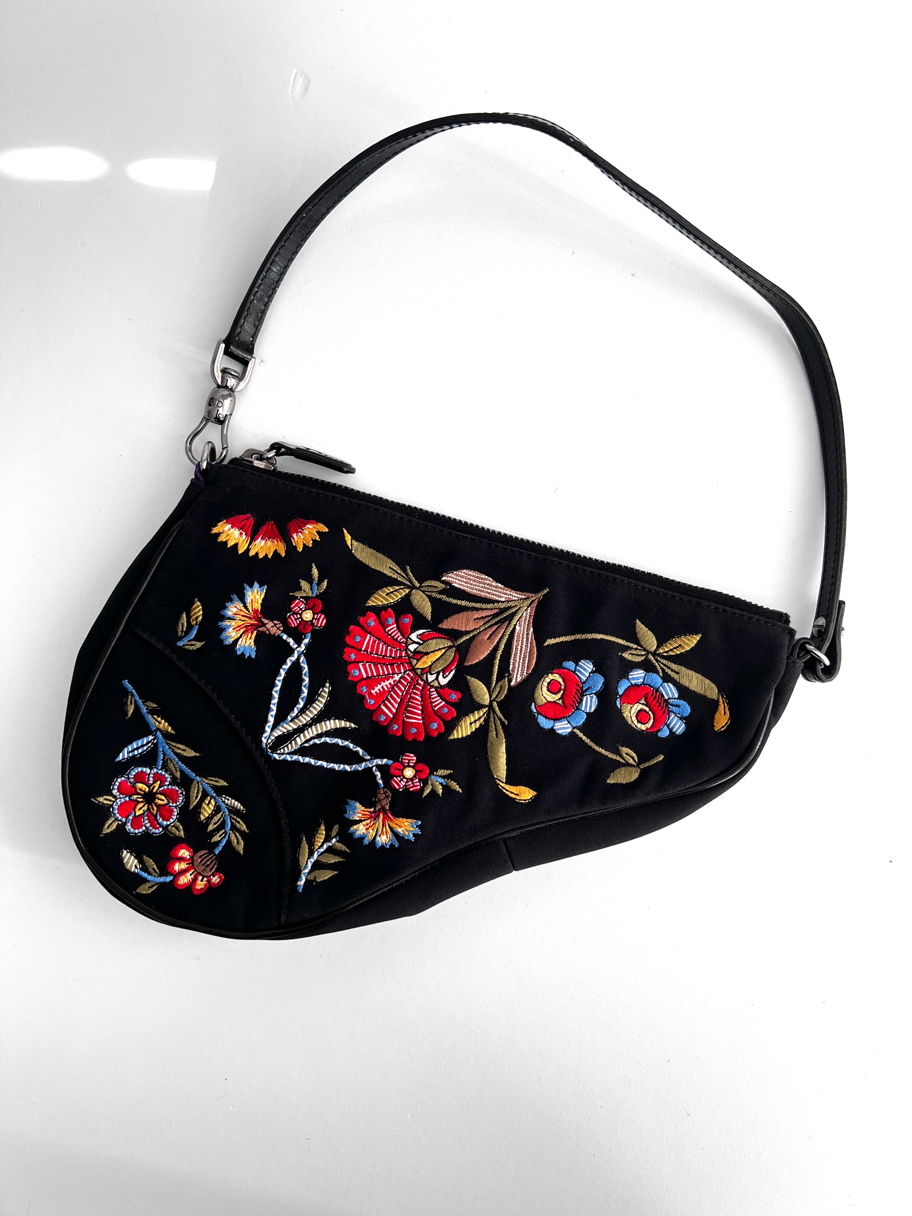 Dior Floral Embroidered Small Saddle Bag for Women - Luxury Crossbody Purse for Date Night, Wedding & Special Occasions