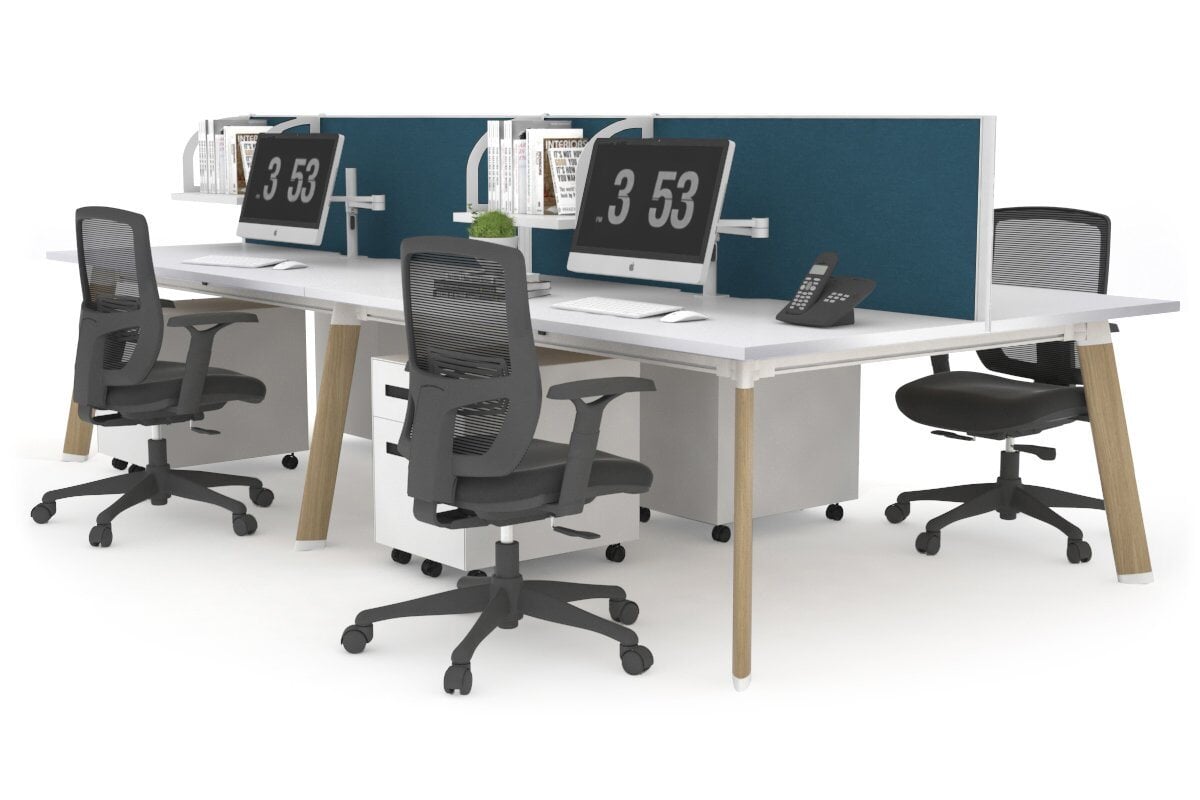 4-Person Switch Workstation with Wood Imprint Frame - 1600L x 700W Office Desk for Team Collaboration & Productivity | Ideal for Open Offices, Coworking Spaces & Home Offices