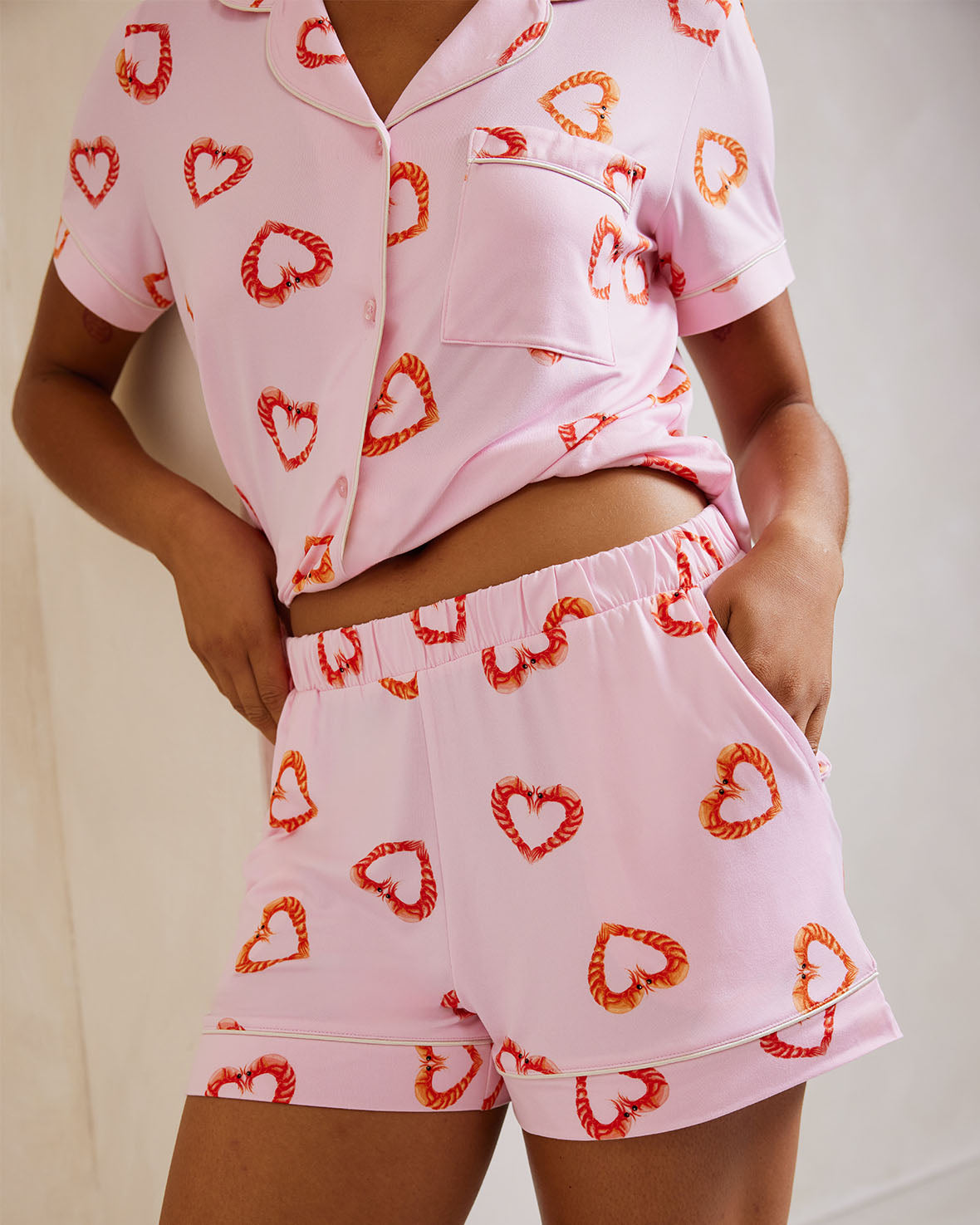 Cute Shrimp Print Short Sleeve Pajama Set for Women - Summer Sleepwear, Loungewear & Vacation Outfit