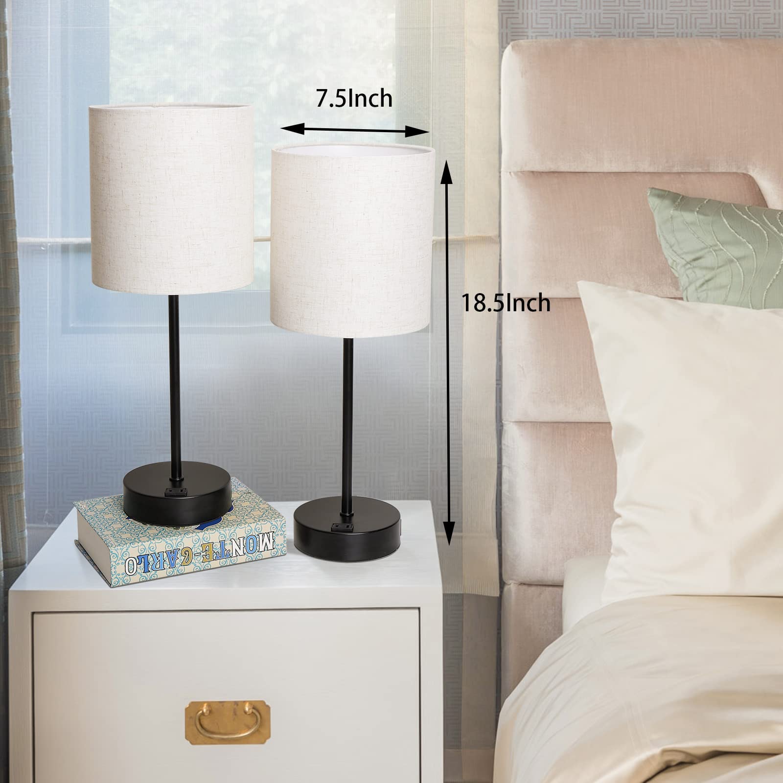 3-Way Dimmable Touch Table Lamp with Round White Lampshade - Set of 2 LED Bedside Lamps for Bedroom, Living Room, Dorm & Home Office - Perfect for Reading, Nightstand Lighting & Ambient Decor (Black)