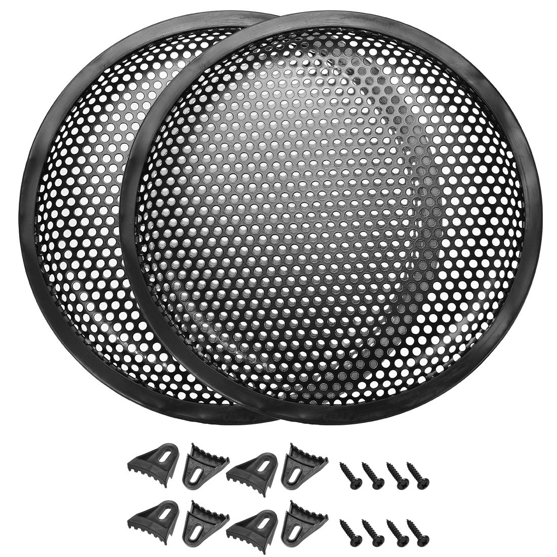 uxcell 2-Pack 10 Inch Speaker Waffle Grill Metal Mesh Subwoofer Guard Cover with Clips & Screws - Durable Protection for Car Audio, Home Theater, and DJ Equipment
