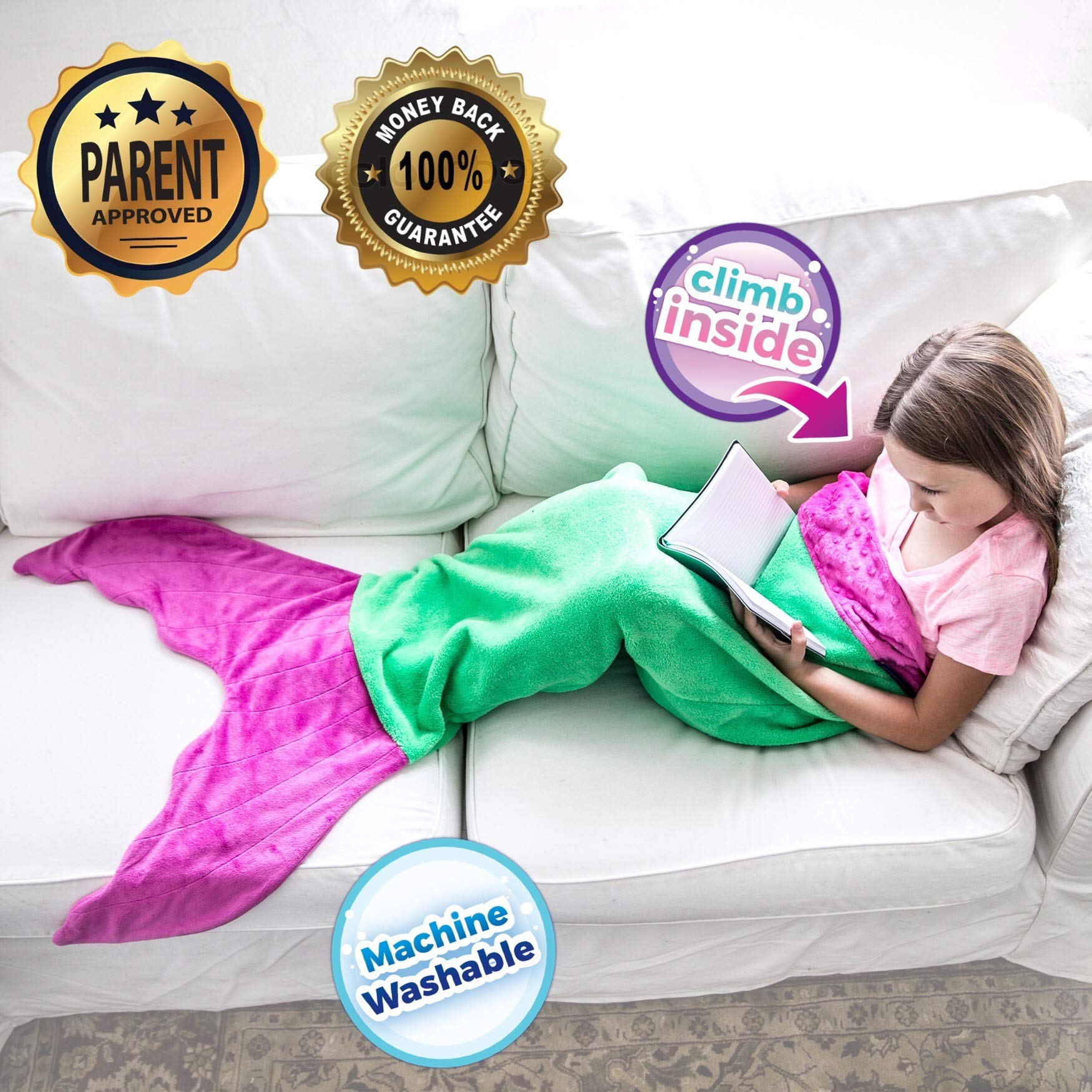 Blankie Tails Mermaid Blanket - Soft Double Sided Minky Fleece Wearable Blanket for Adults & Kids | Cozy Gift for Bed, Sofa & Movie Nights