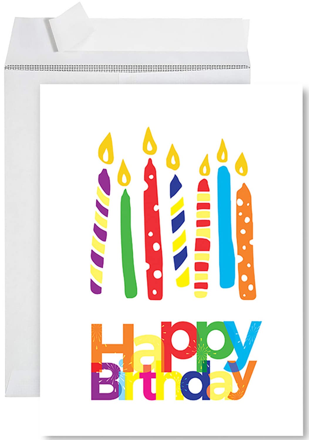 Jumbo Happy Birthday Card with Envelope - Candle Design Greeting Card for Her, Him, Wife, Husband, Mom, Dad, Coworker, Neighbor, Boss - 8.5