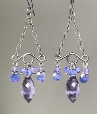 Handmade Blue Purple Tanzanite Gemstone Chandelier Earrings in Oxidized Silver - Elegant Statement Jewelry for Weddings & Evening Parties