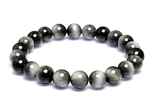 Precious-GEMS Chrysoberyl Cat's Eye Gemstone Beaded Bracelet for Men & Women - Adjustable Stretch Eagle Eye & Grey Tiger Eye Bracelet - Perfect for Meditation, Yoga, and Spiritual Healing
