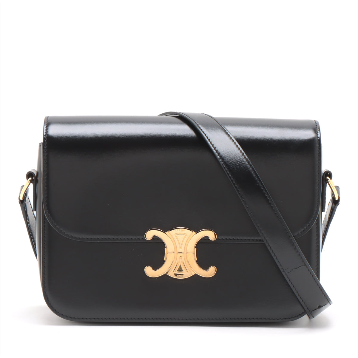 Celine Triomphe Teen Leather Shoulder Bag for Women - Genuine Leather Crossbody Purse with Adjustable Strap, Black - Perfect for Work, Travel & Everyday Use