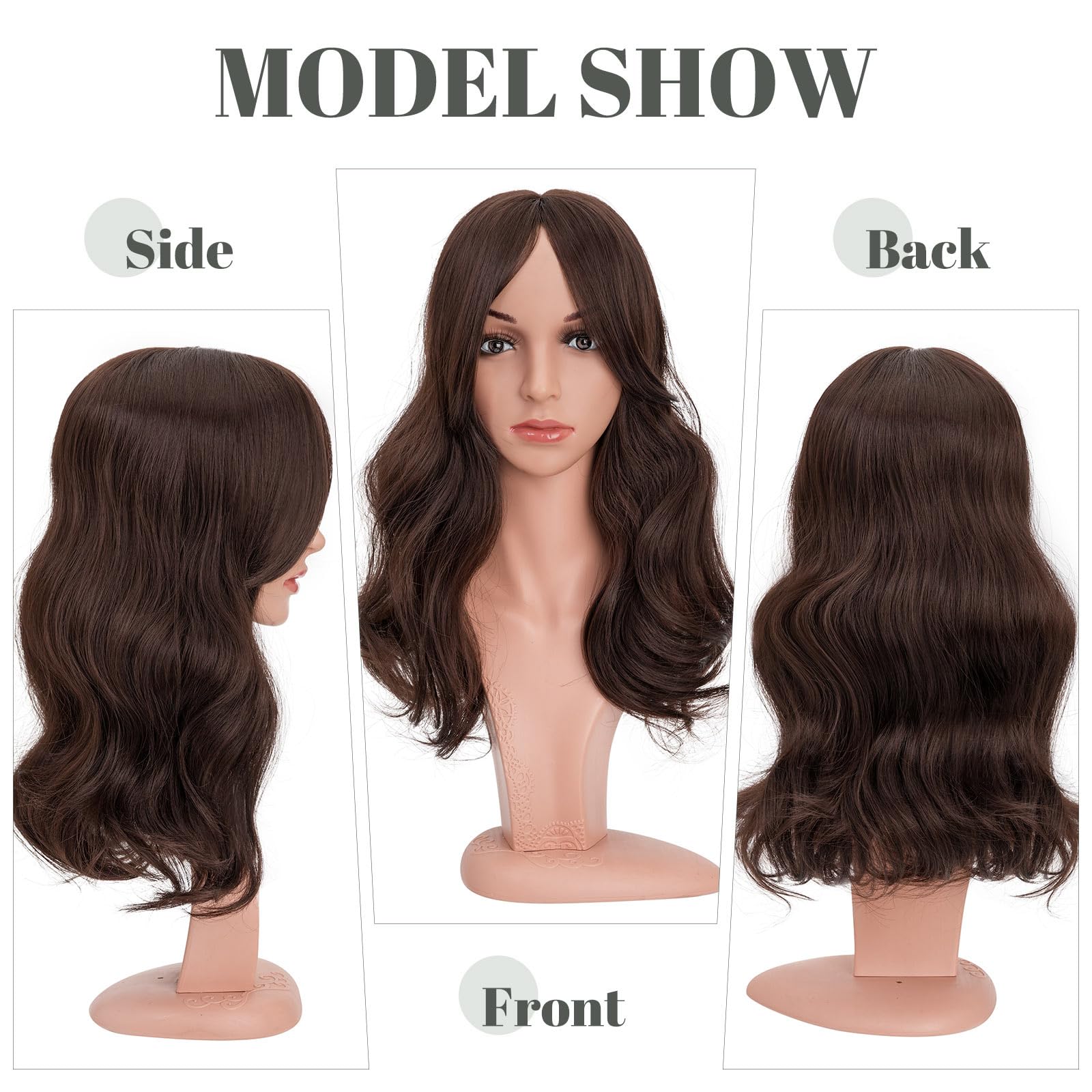 18 Inch Synthetic Hair Topper with Bangs - Natural Looking Hairpiece for Thinning Hair - Perfect for Daily Wear, Cosplay & Special Occasions