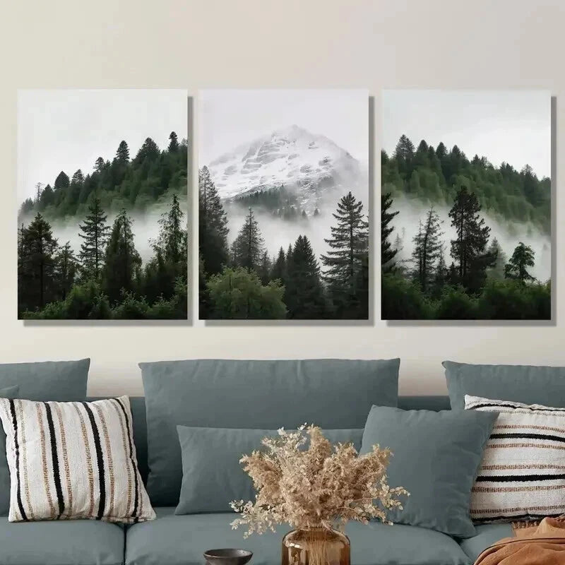 3-Piece Snowy Mountain and Forest Wall Art Set - Framed Canvas Prints 50x70cm - High Quality Australian Made Home Decor - Perfect for Living Room, Bedroom & Office Decorations