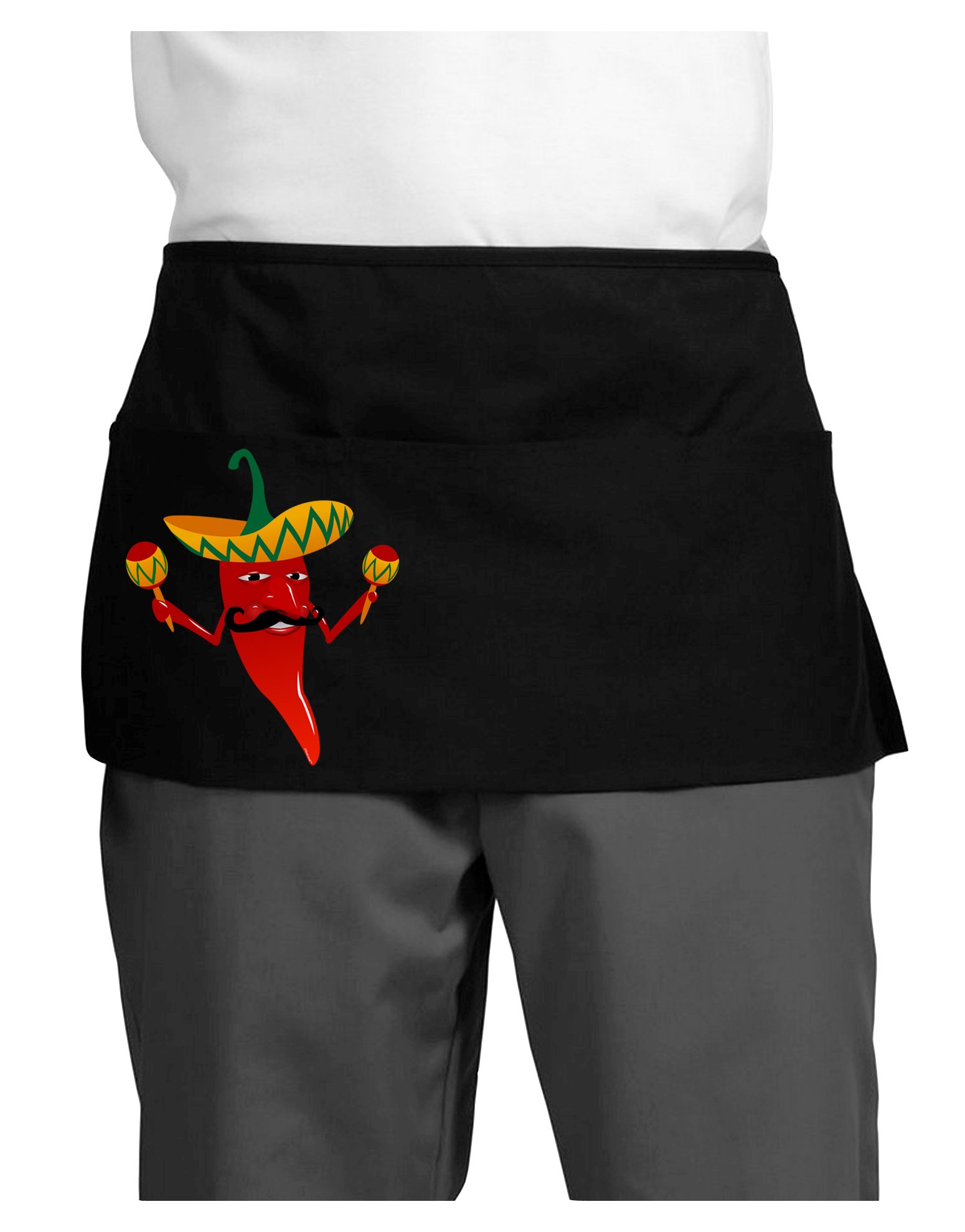 Spicy Mexican Chili Pepper Print Dark Adult Mini Waist Apron - Perfect for Cooking, Grilling & Hosting Parties