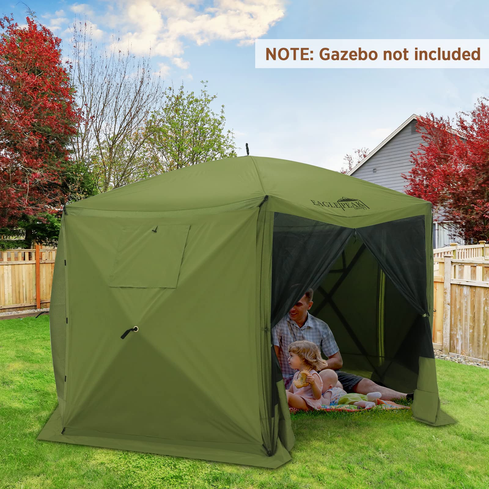 EAGLE PEAK 5-Pack Green Wind Screen Side Wall Panels with Window - Weatherproof, UV Resistant & Waterproof for Outdoor Patio, Garden, and Camping Protection