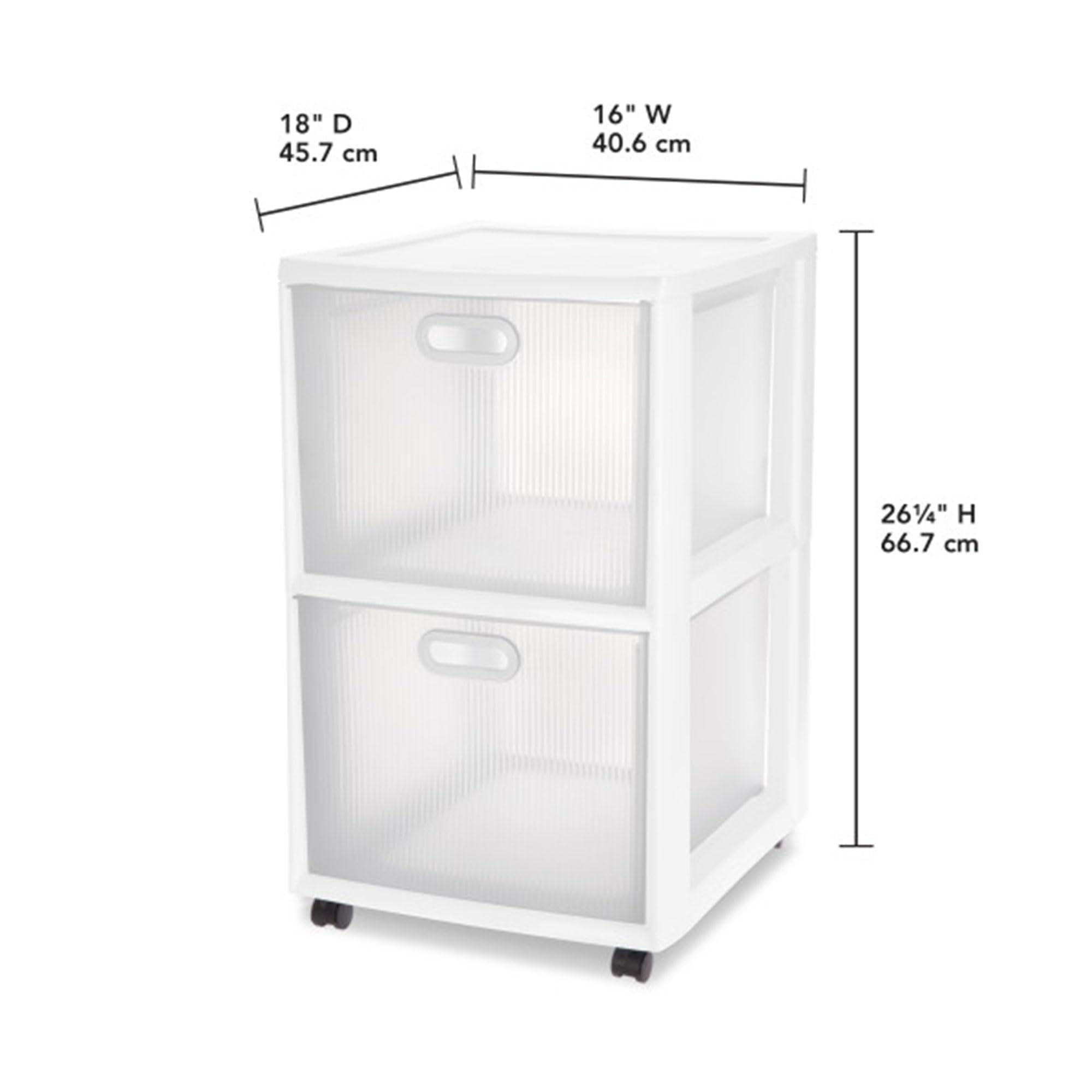 Sterilite Ultra 2-Drawer Rolling Storage Cart with Wheels - White Plastic File Organizer for Office, Desk & Home - Textured Clear Drawers (4-Pack) - Perfect for Document Storage & Workspace Organization