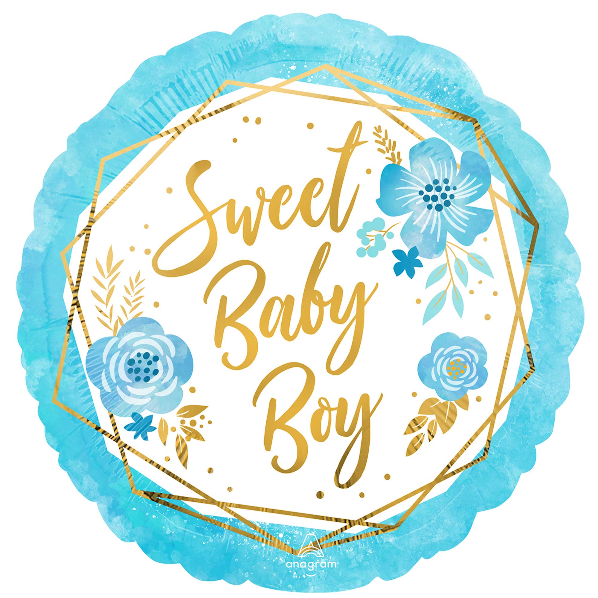 45cm Standard HX Sweet Baby Boy Floral Geo Balloon - Perfect for Baby Showers, Birthday Parties & Nursery Decorations