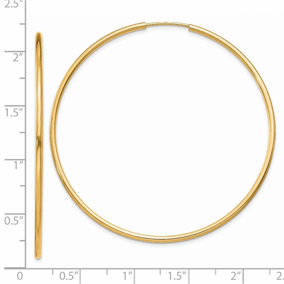 14K Yellow Gold 1.5mm Polished Round Endless Hoop Earrings for Women - Classic Fine Jewelry for Everyday Wear, Date Night & Special Occasions