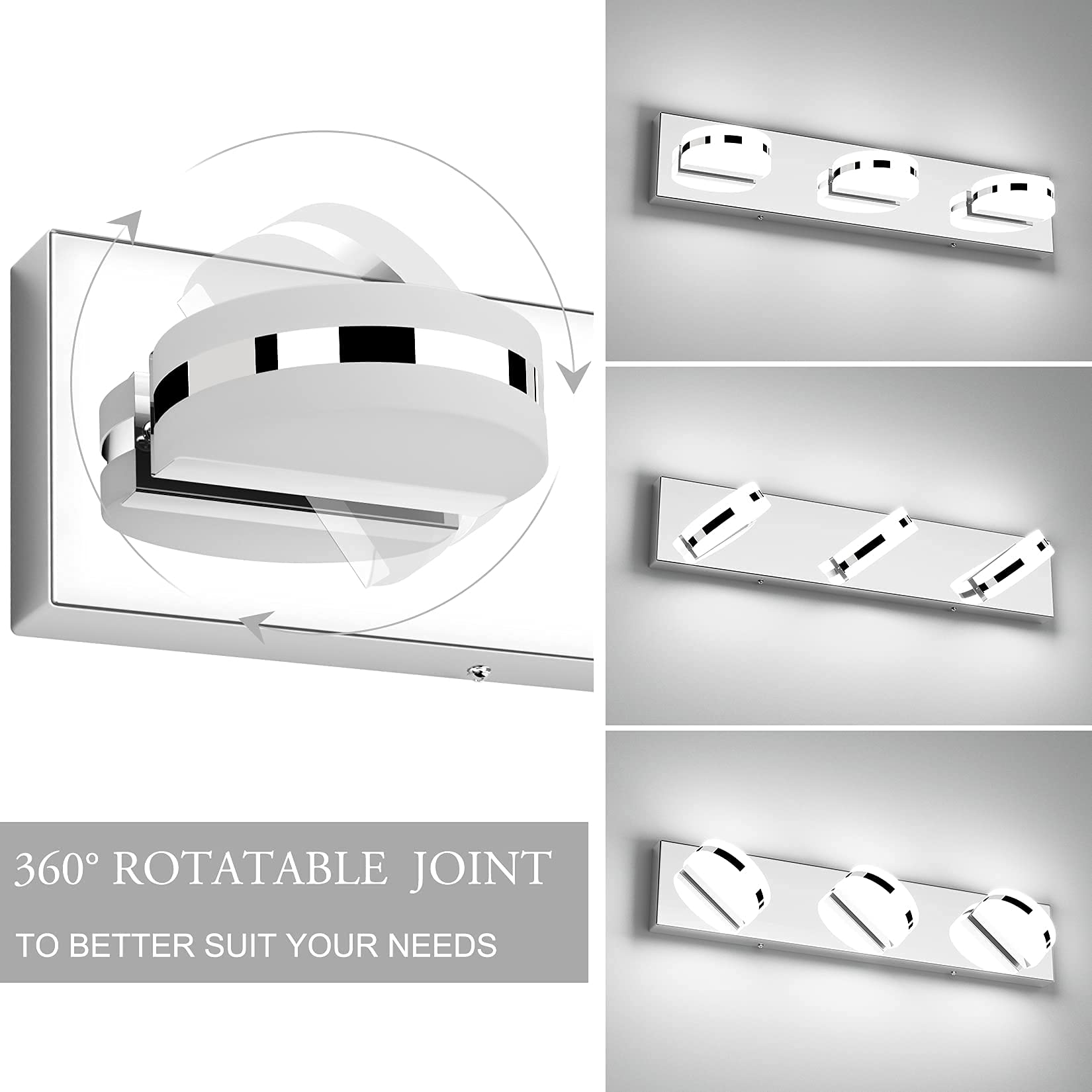 Aipsun 3-Light Dimmable Modern LED Vanity Light - Frosted White Acrylic & Chrome Bathroom Wall Sconce for Mirror Lighting (6000K White Light) - Perfect for Bathroom, Powder Room, and Dressing Area Illumination