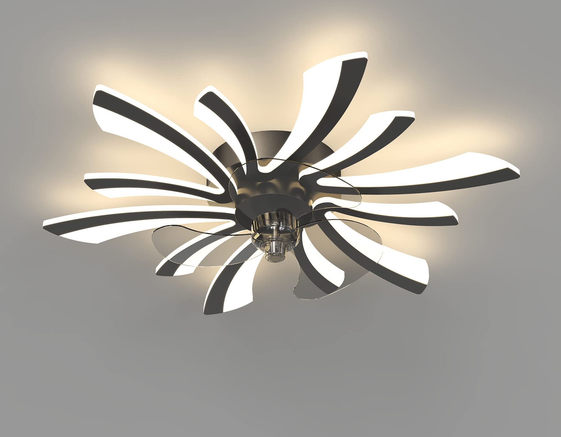 **6-Light LED Ceiling Fan with Remote Control & Dimmable Light - Quiet Bedroom Fan Lamp for Dining Room, Living Room & Bedroom - Modern Black Design (B Fan Light)**