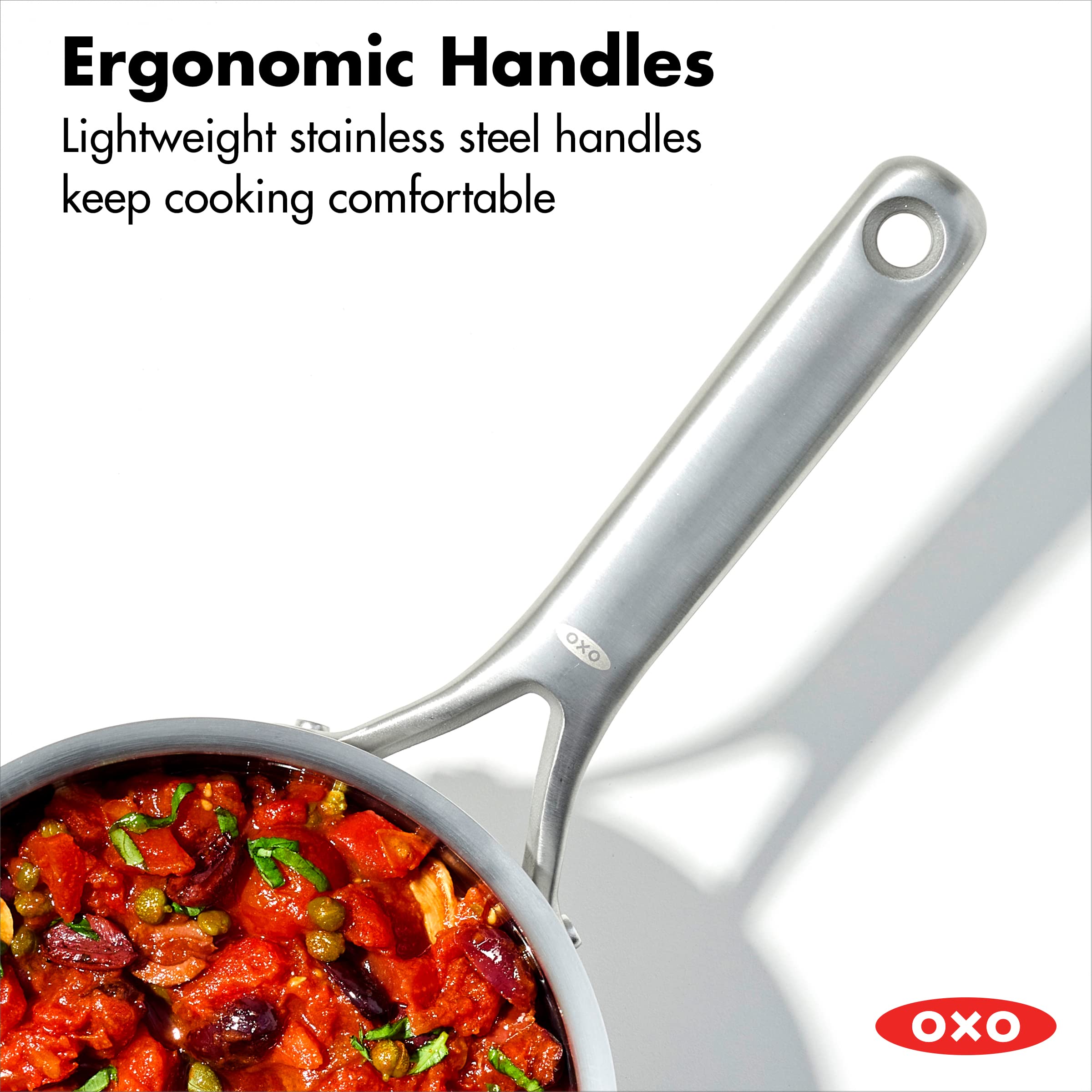 OXO Mira Tri-Ply Stainless Steel 1.5QT Covered Chef's Pan with Lid - PFAS-Free, Multi-Clad, Induction Compatible, Dishwasher & Oven Safe (Silver) - Perfect for Sautéing, Simmering & Serving Dishes