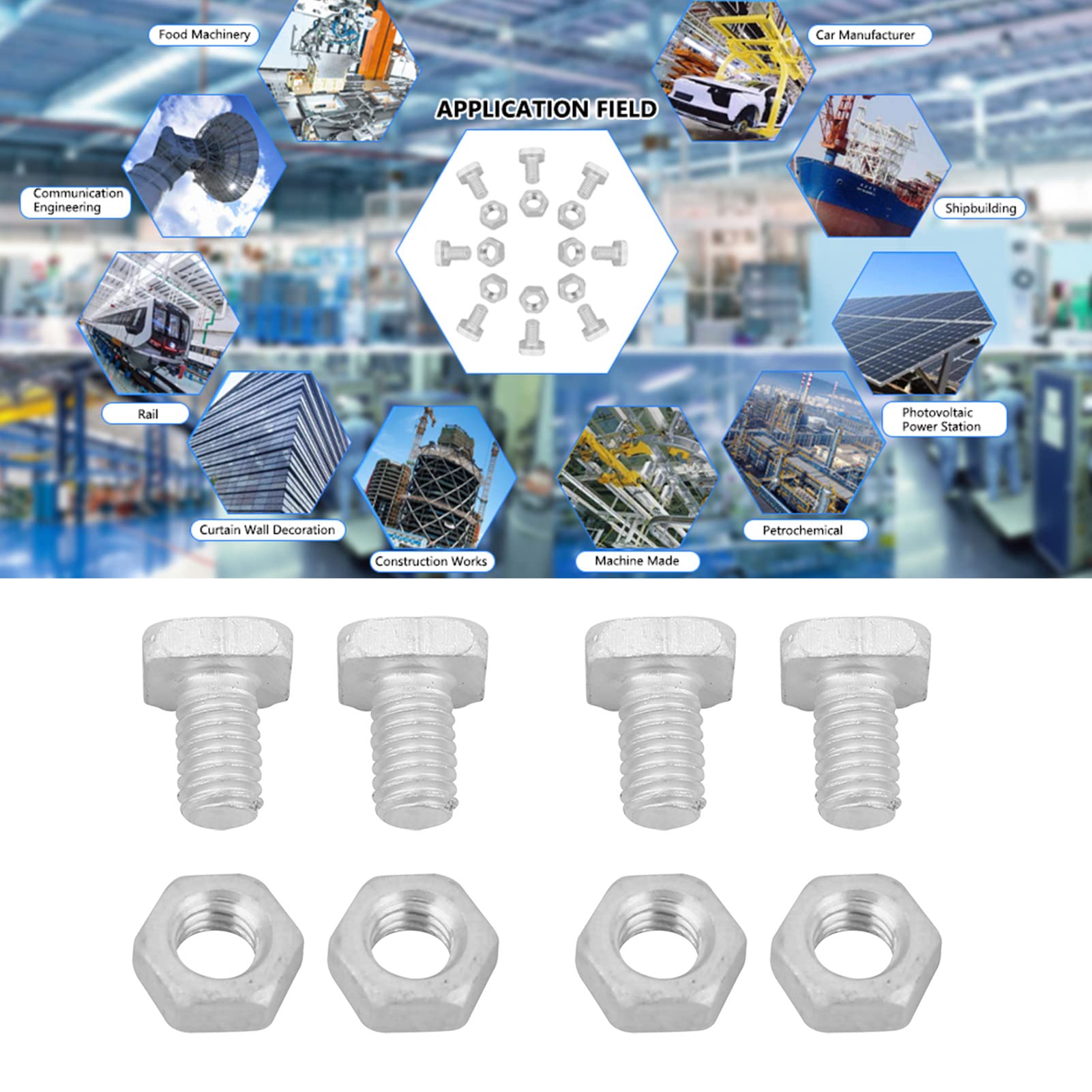 Pissente M6 Aluminum Greenhouse Nuts and Bolts Kit - 50 Sets Hardware Replacement Parts for Greenhouse Building, Repair & Maintenance - Perfect for DIY Garden Projects, Greenhouse Frame Assembly & Structural Reinforcement