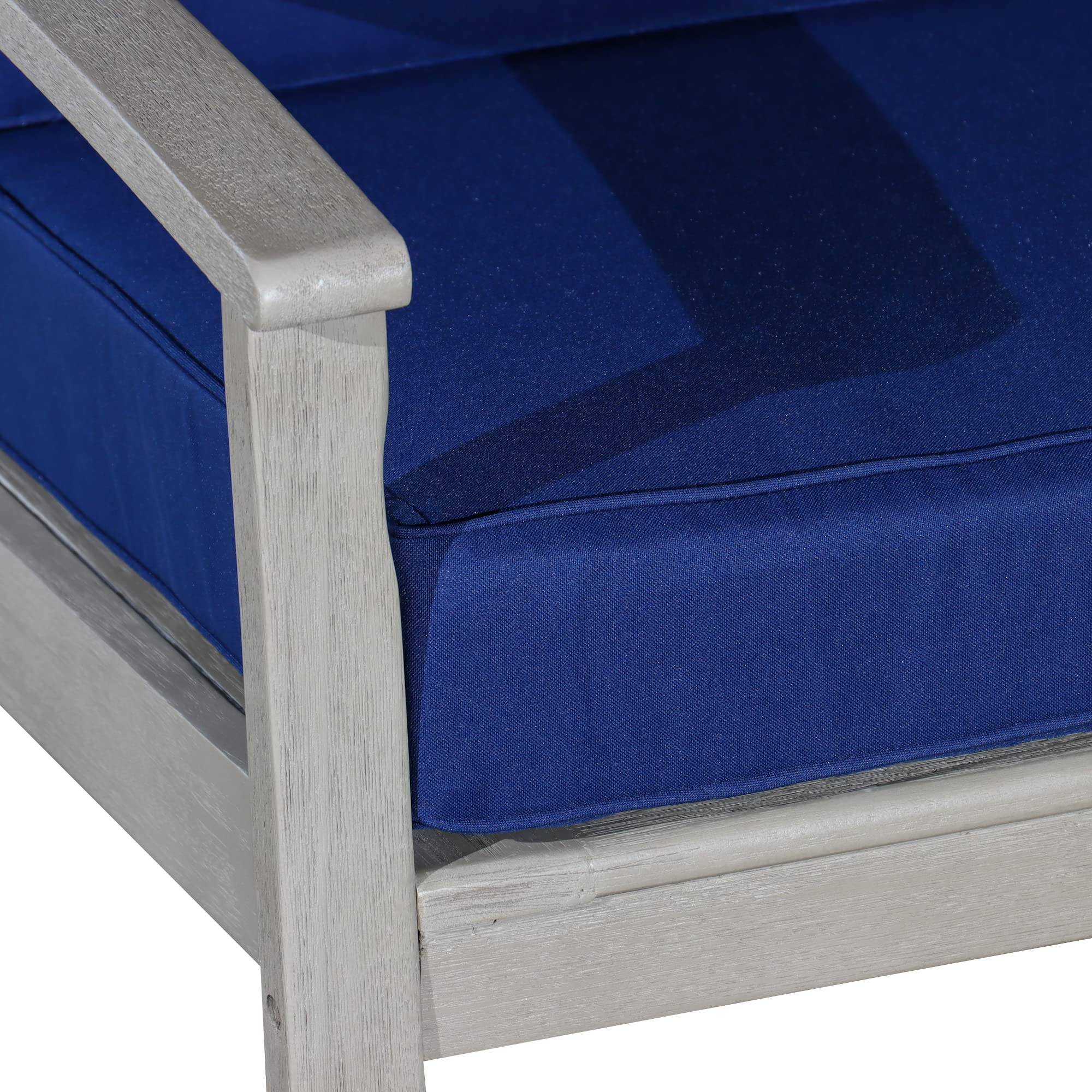 DTY Outdoor Living Longs Peak Deep Seat Eucalyptus Chair - Weather-Resistant Driftwood Gray Finish with Navy Cushions, Perfect for Patio, Garden, Poolside & Backyard Relaxation