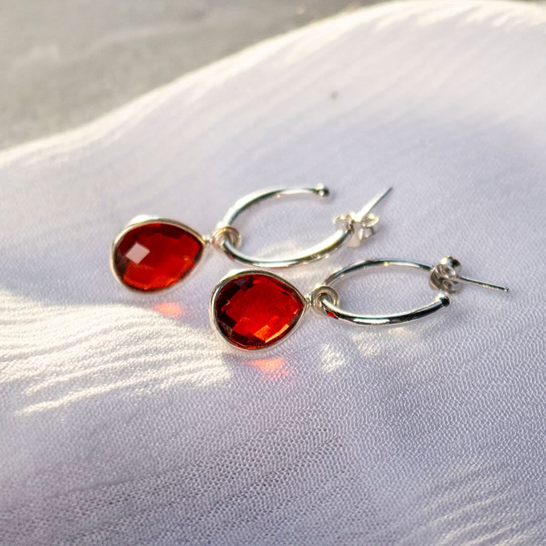 Garnet Drop Hoop Earrings in Sterling Silver - January Birthstone Jewelry for Women | Perfect for Birthday Gifts, Anniversary & Special Occasions