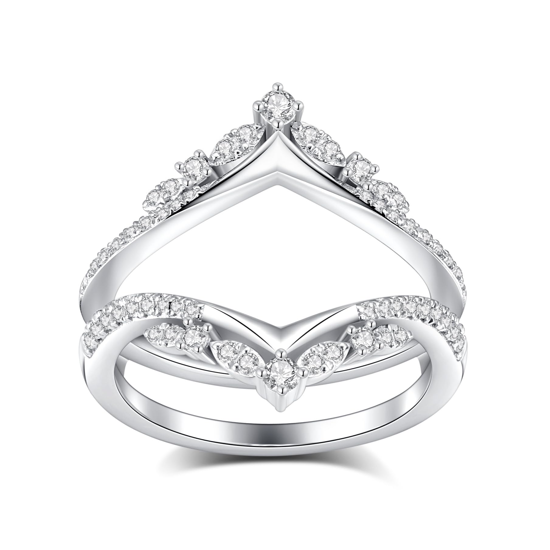 Moissanite Ring Enhancer for Engagement Rings - Curved Wedding Band Enhancer - S925 Sterling Silver & 18K White Gold Plated - Perfect Gift for Wife, Women, Her - Ideal for Anniversaries, Proposals & Special Occasions
