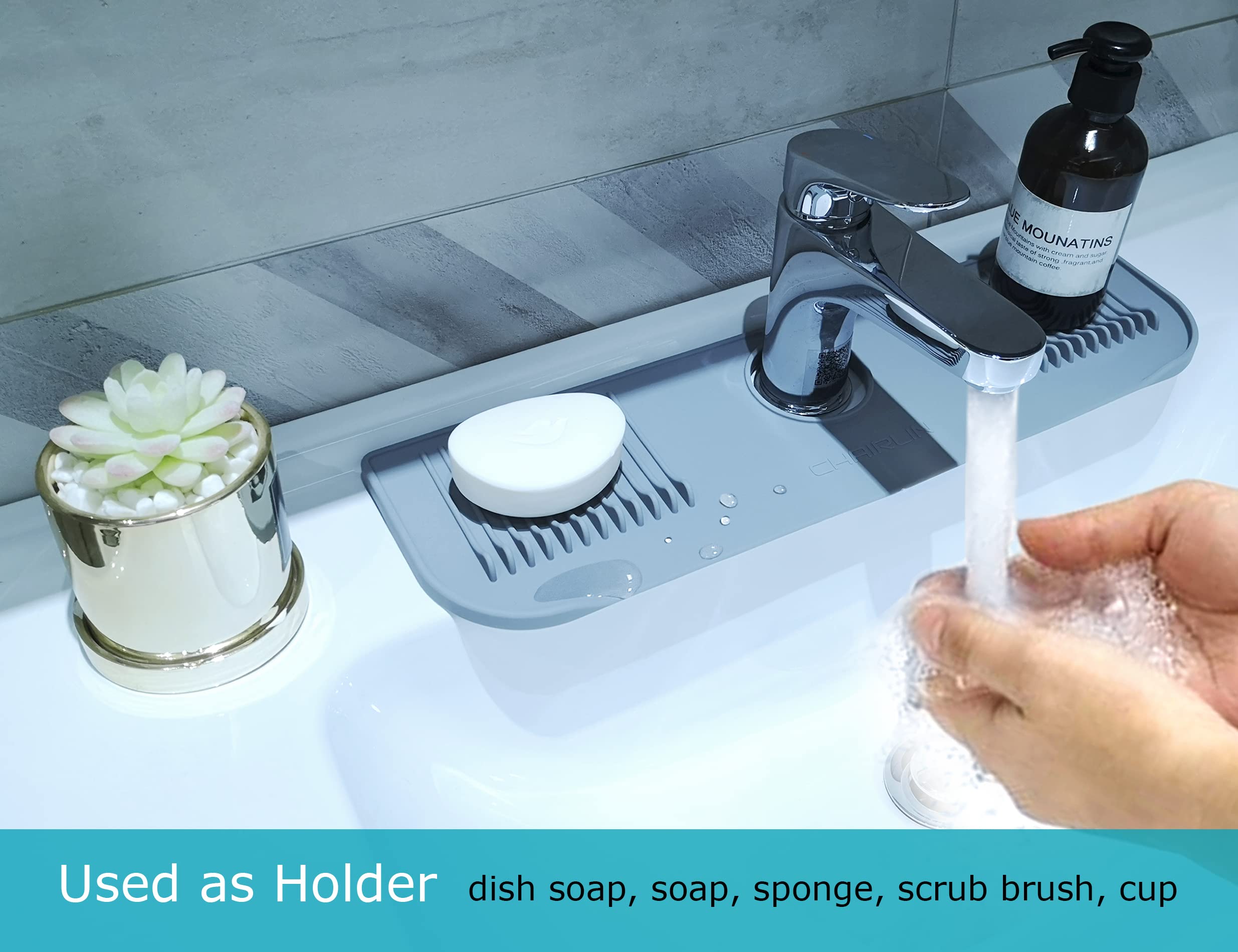 Self-Draining Silicone Faucet Water Catcher Mat - Drip Protector & Splash Guard for Kitchen Sink, Bathroom, Bar, Farmhouse & RV Countertops | Prevents Water Damage & Mess for Easy Cleaning (Perfect for Daily Use, Dishwashing & Handwashing)