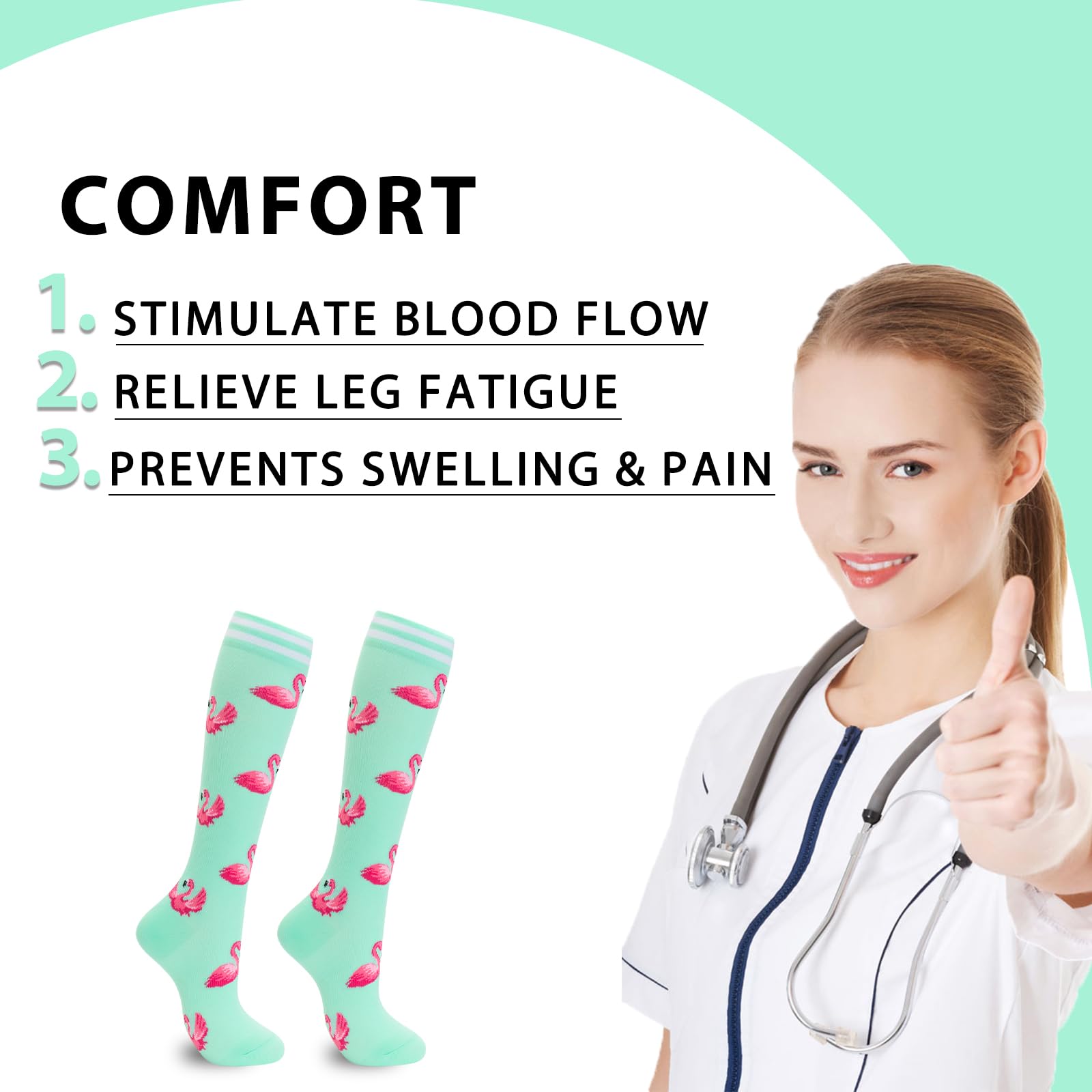 Fenglaoda Compression Socks for Women & Men - 6 Pairs Circulation Support Socks for Nurses, Running, Travel & Long Flights - Improve Blood Flow & Reduce Swelling