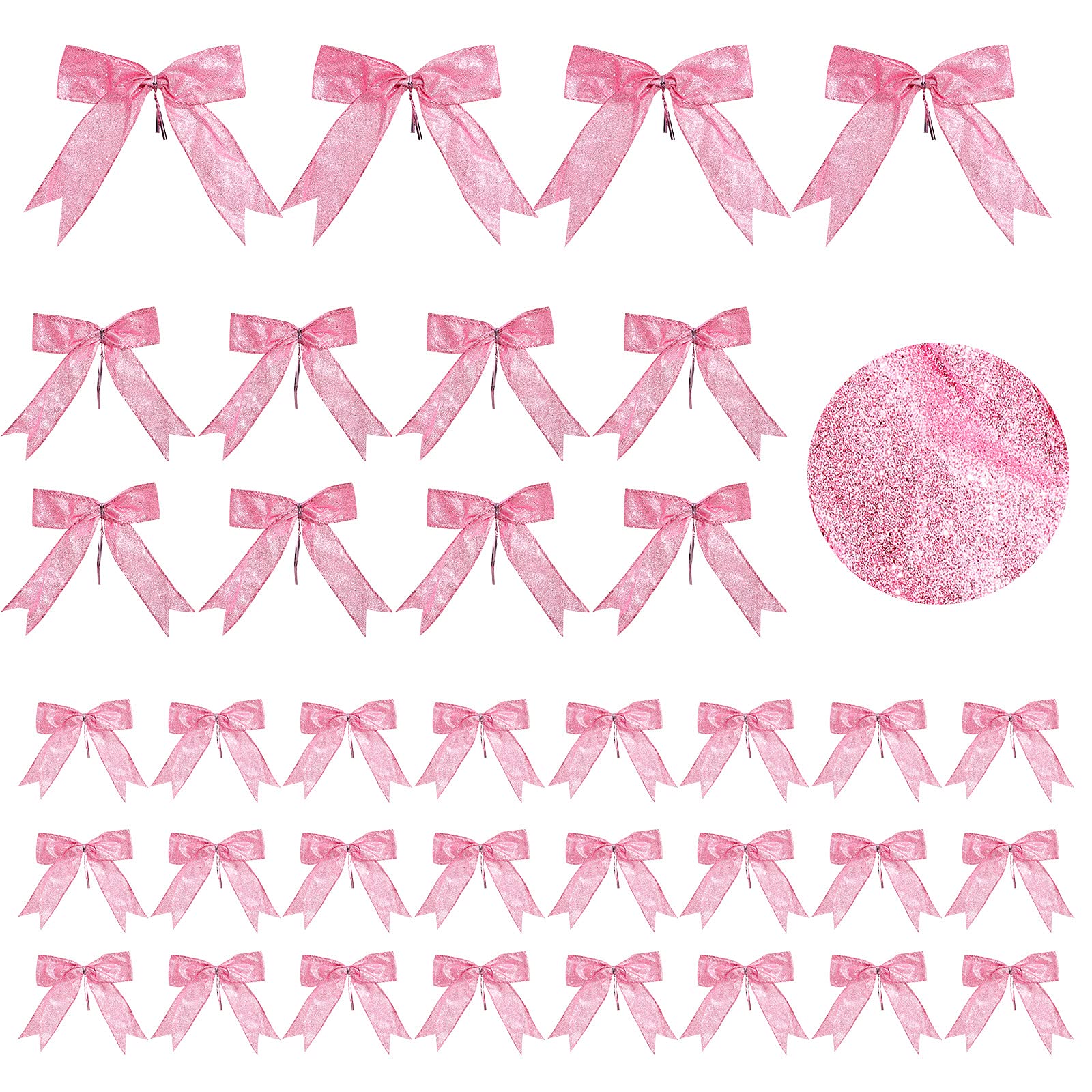 Waydress 36-Piece Glitter Christmas Bow Decor Set - 3 Sizes (4.3x4.7in, 5.1x5.5in, 6.3x6.7in) - Pink Ribbon Bows for Tree Ornaments, Wreaths, Garlands, Party & Home Decor - Perfect for Holiday Crafting and Festive Decorations