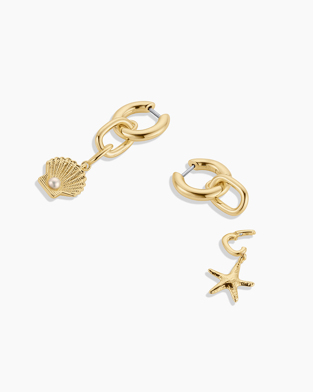 Shell Pearl & Starfish Charm Huggie Earrings - Dainty Beach Jewelry for Women - Perfect for Summer Vacations, Beach Weddings & Boho Fashion