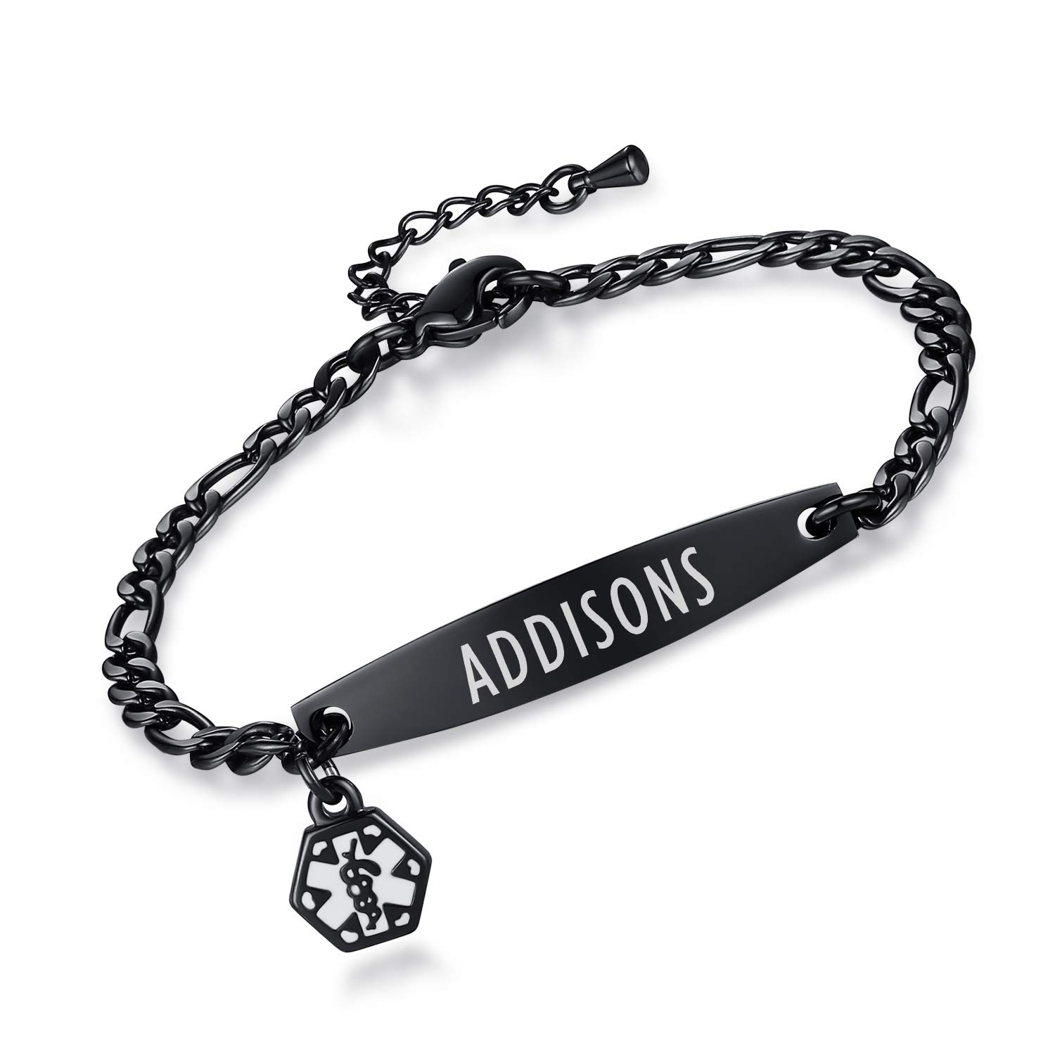 Adjustable Medical Alert Bracelets for Women 6.5-8 Inch - Fashionable Small Figaro Style Engraved ID Bracelet - Perfect for Daily Wear, Emergency Identification & Health Safety