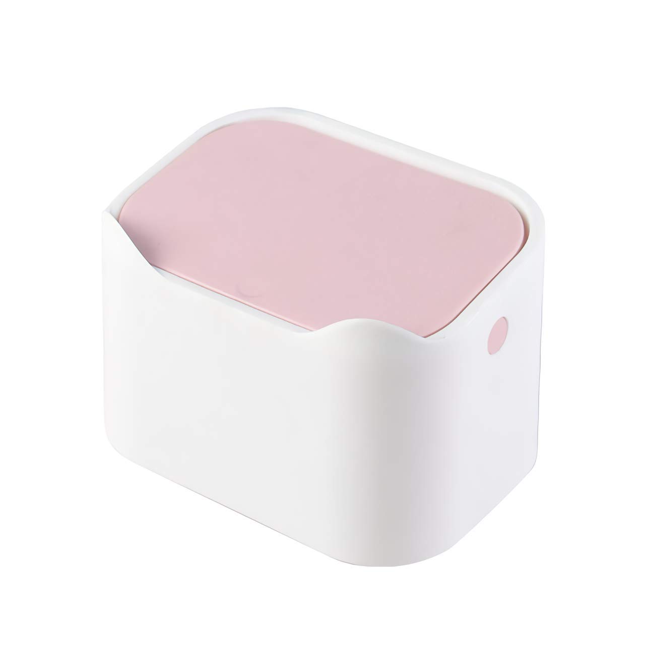 Small Desk Trash Can with Lid - Mini Portable Table Waste Bin for Home, Office, Kitchen, Bathroom & Car - Pink & White Desktop Dustbin for Paper, Snacks & Daily Trash Disposal
