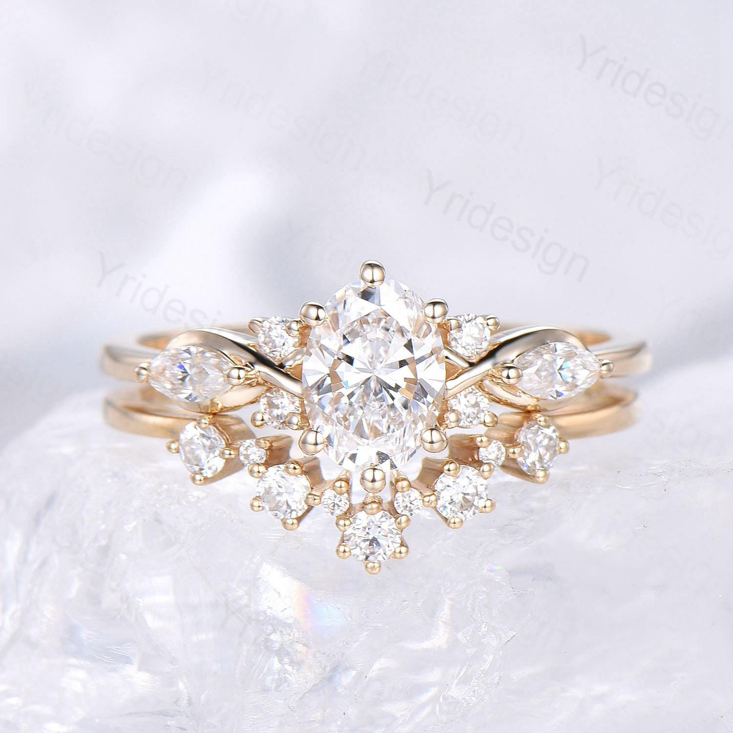 1 Carat VVS D Oval Lab Grown Diamond Engagement Ring Set with IGI Certificate - Unique Twisted Bridal Ring for Women - Perfect for Proposals, Weddings & Anniversary Gifts
