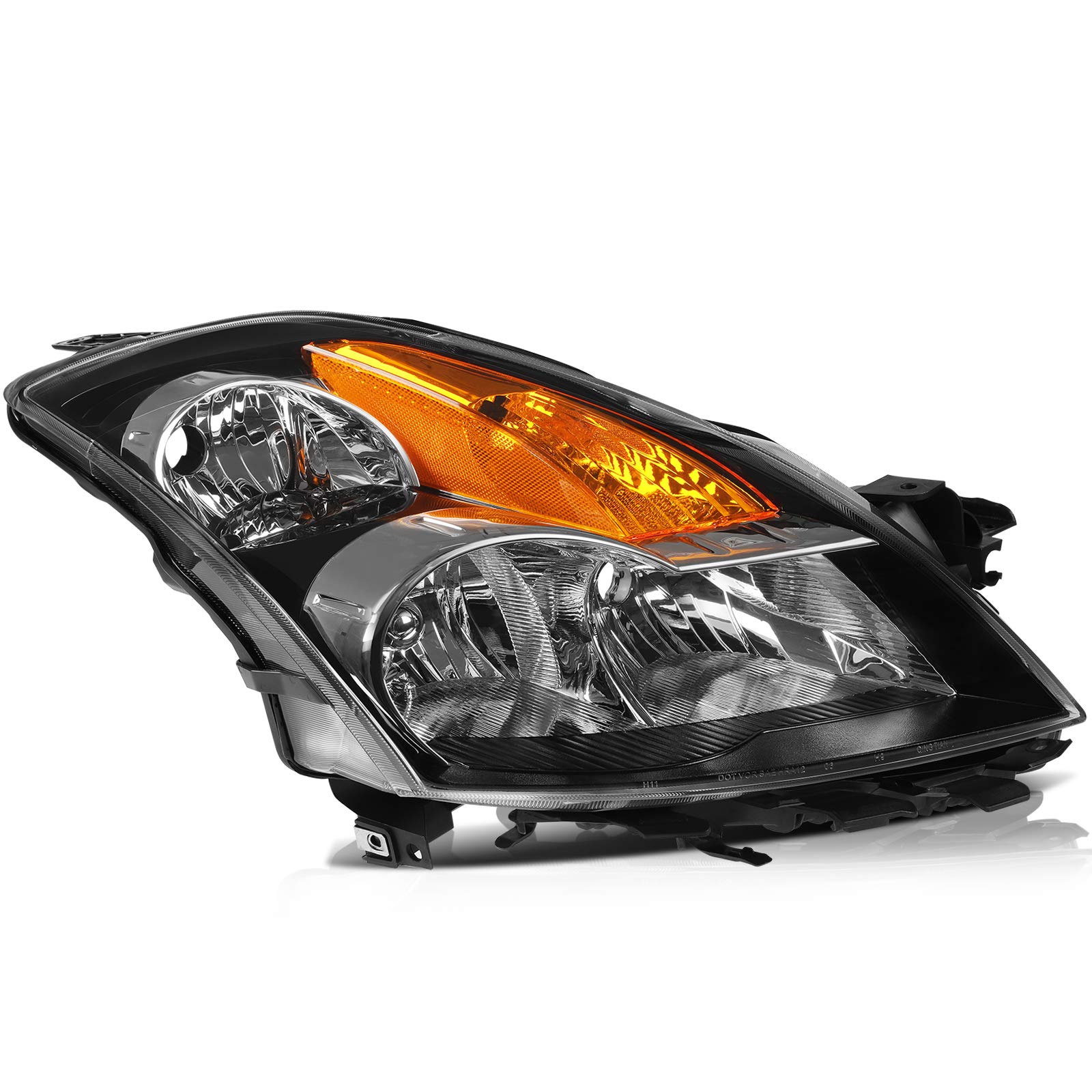 2007-2009 Nissan Altima Headlight Assembly Replacement - Black Housing, Amber Reflector, Clear Lens - Perfect for Night Driving & Foggy Conditions