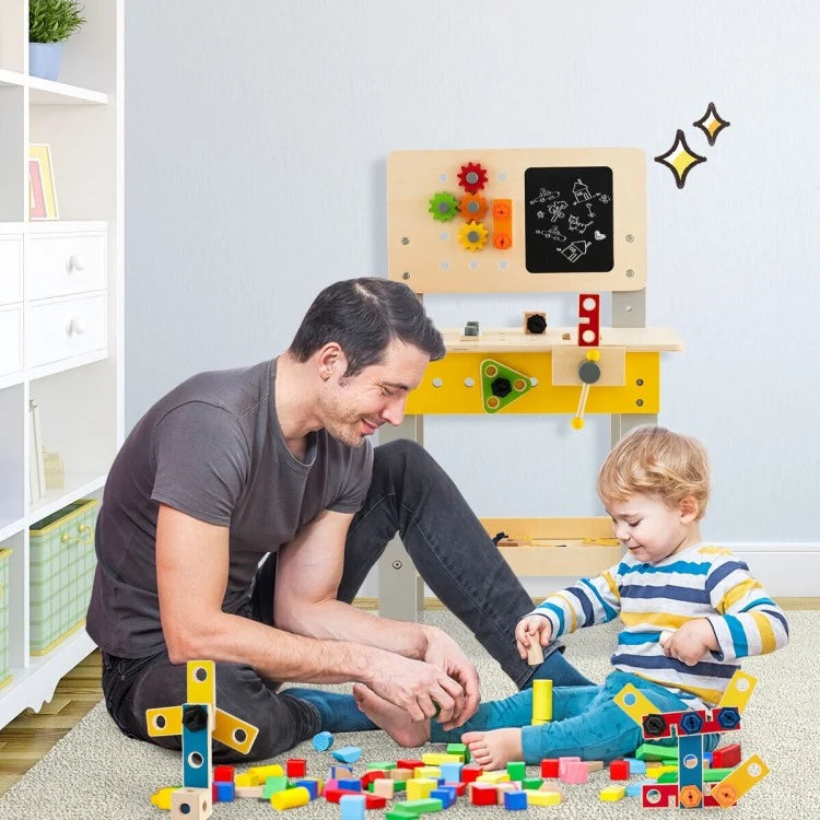 Best Wooden Pretend Play Workbench Set with Blackboard for Kids Ages 3+ - Perfect for Early Learning, Role Play & STEM Development at Home or Preschool
