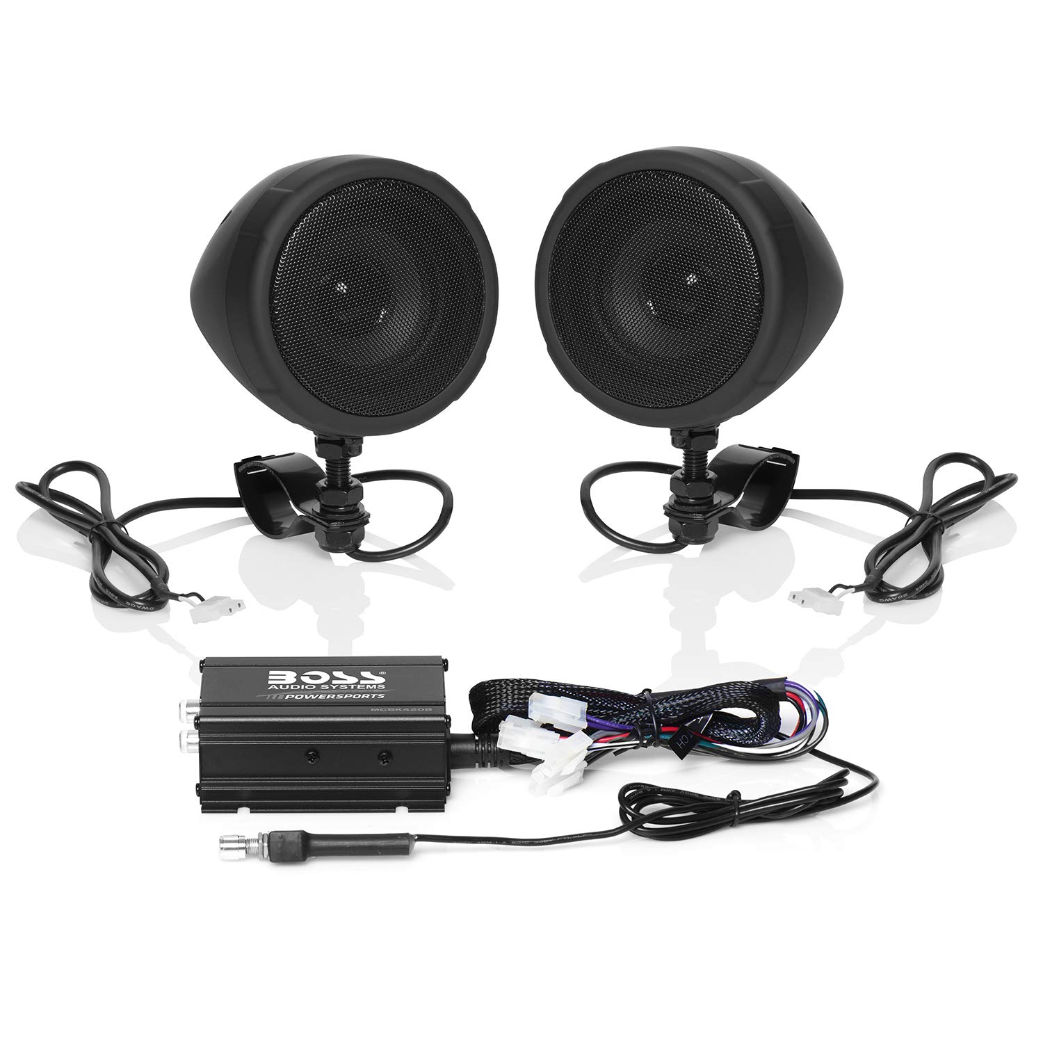 BOSS Audio Systems MCBK420B Bluetooth Speaker System - 400W Class D Compact Amplifier, 3 Inch Weatherproof Marine Speakers with Volume Control | Perfect for ATVs, Motorcycles, Boats & 12V Vehicles | Outdoor, Marine & Off-Road Adventures