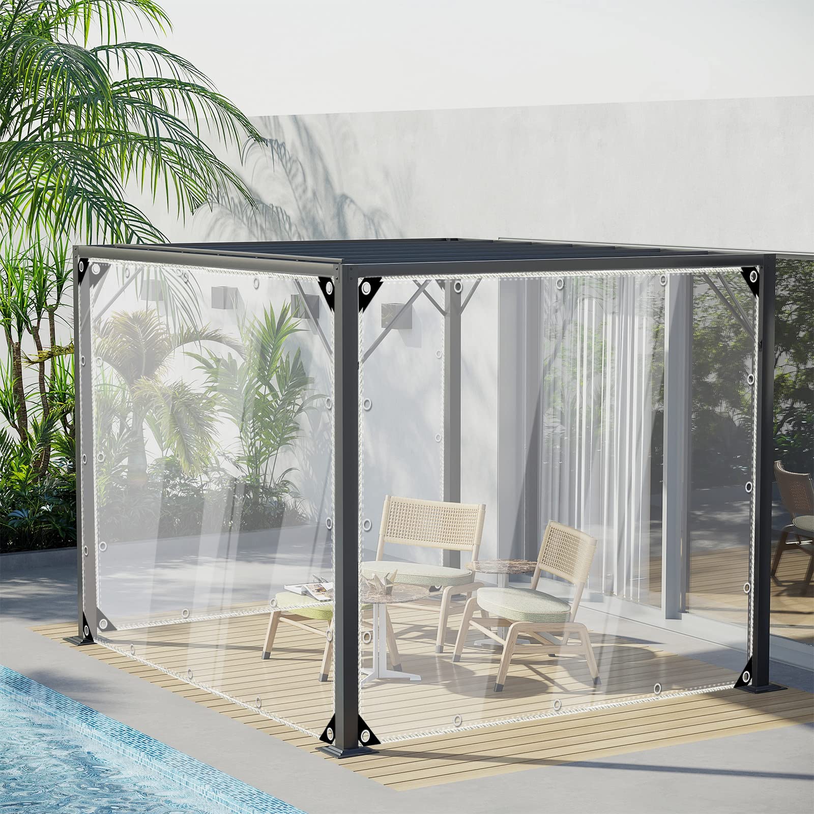 Heavy Duty Clear PVC Vinyl Tarpaulin - Waterproof, Transparent, Tear-Resistant with Reinforced Edges & Grommets | UV Protection for Greenhouse Cover, Patio Shade, Garden Protection, Outdoor Canopy, Pavilion Shelter | Perfect for Camping, Construction, Pool Cover & Emergency Weather Protection