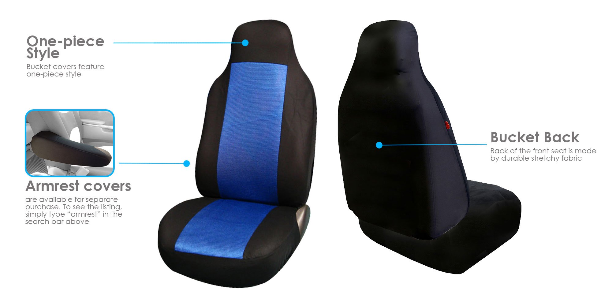 FH Group Universal Car Seat Covers Set - Blue Cloth for SUV, Sedan, Van | Home & Travel Comfort