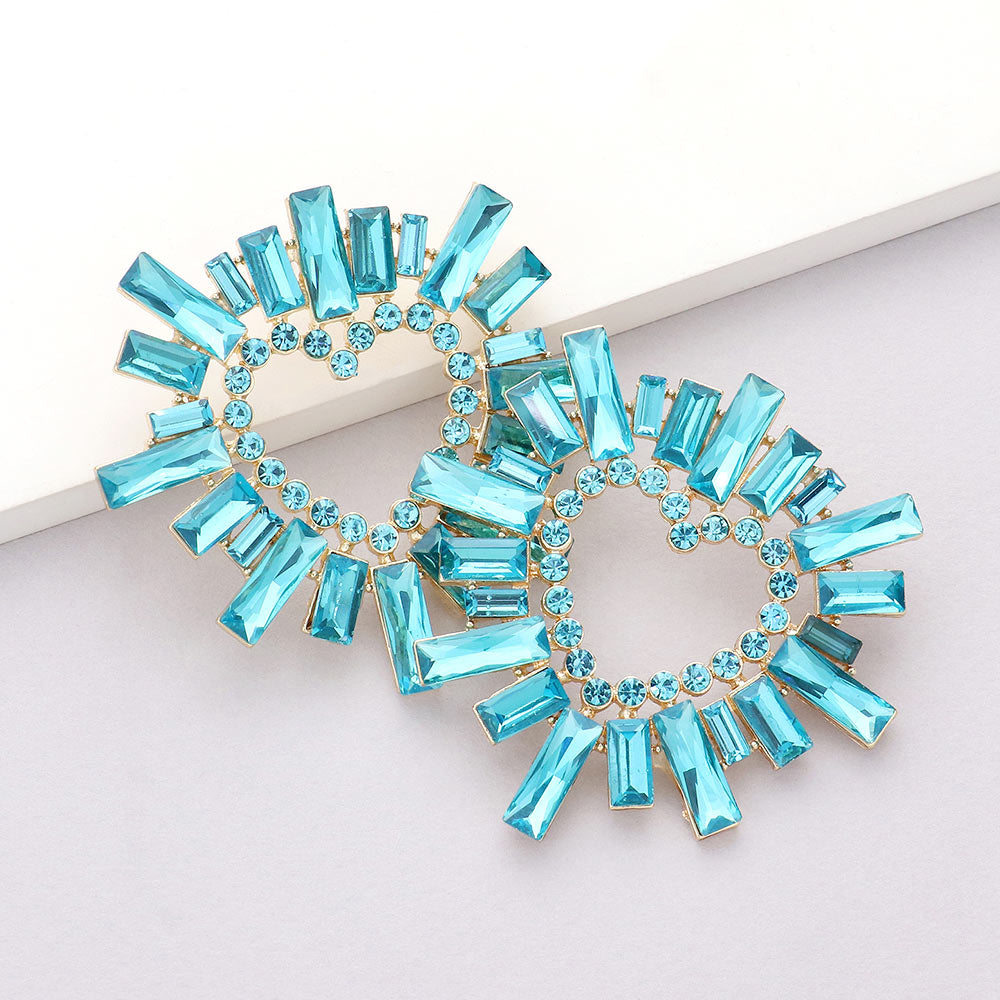 Aqua Crystal Stone Cluster Heart Pageant Earrings for Prom, Wedding & Formal Events | Elegant Dangle Earrings for Women | 604434 | Perfect for Evening Gowns & Special Occasions
