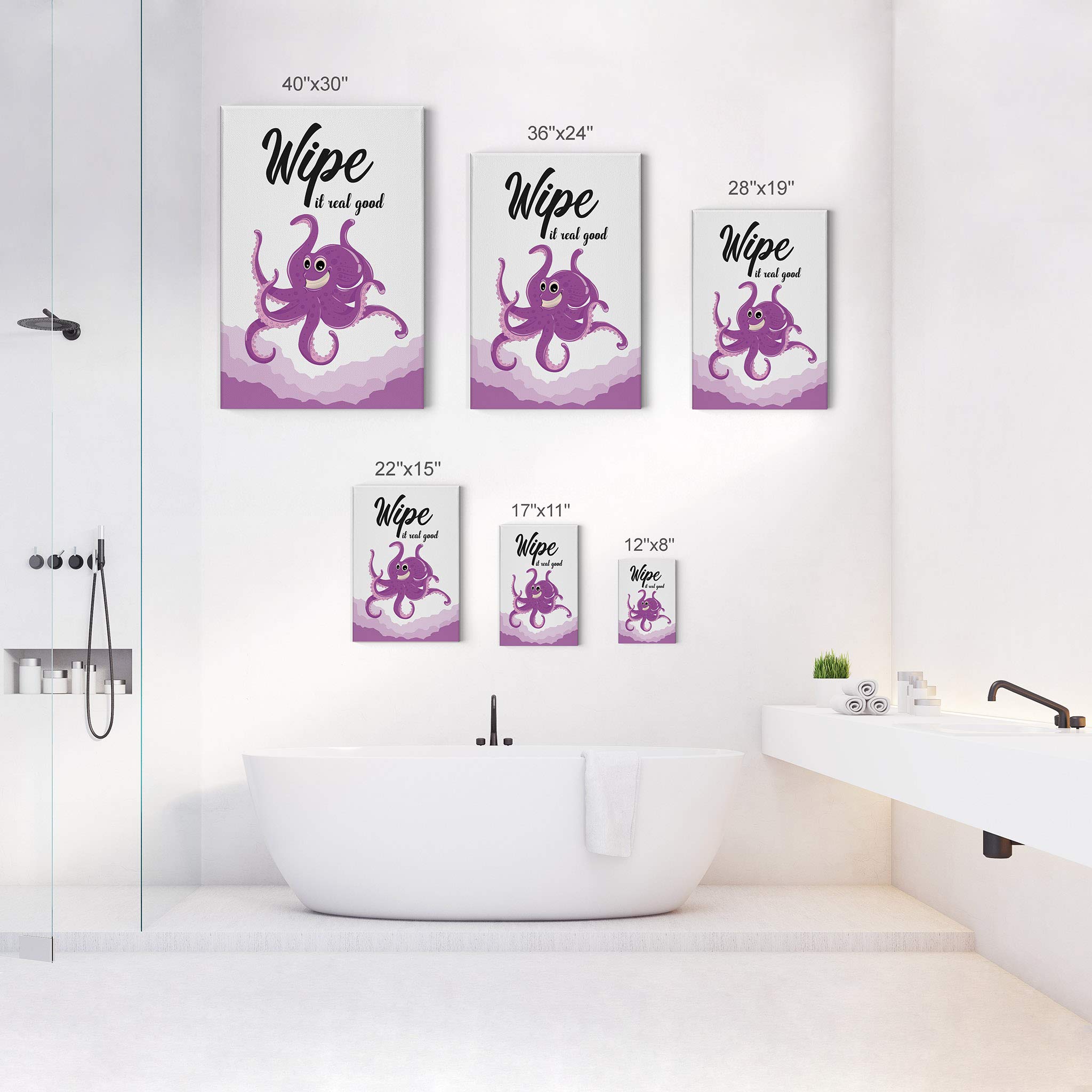 Smile Art Design 'Wipe It Real Good' Funny Quote Canvas Print - Bathroom Wall Decor, Nursery Wall Art, Home Decoration (40x30 Inches, Ready to Hang, Made in USA) - Perfect for Kids' Bathrooms, Playrooms & Humorous Home Décor