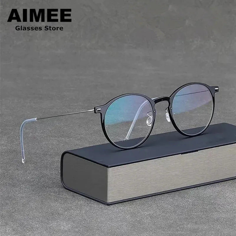 Unisex Full Rim Round Screwless Titanium Acetate Eyeglasses 6541 - Lightweight Durable Glasses for Work, Reading & Fashion | Aimee Eyewear