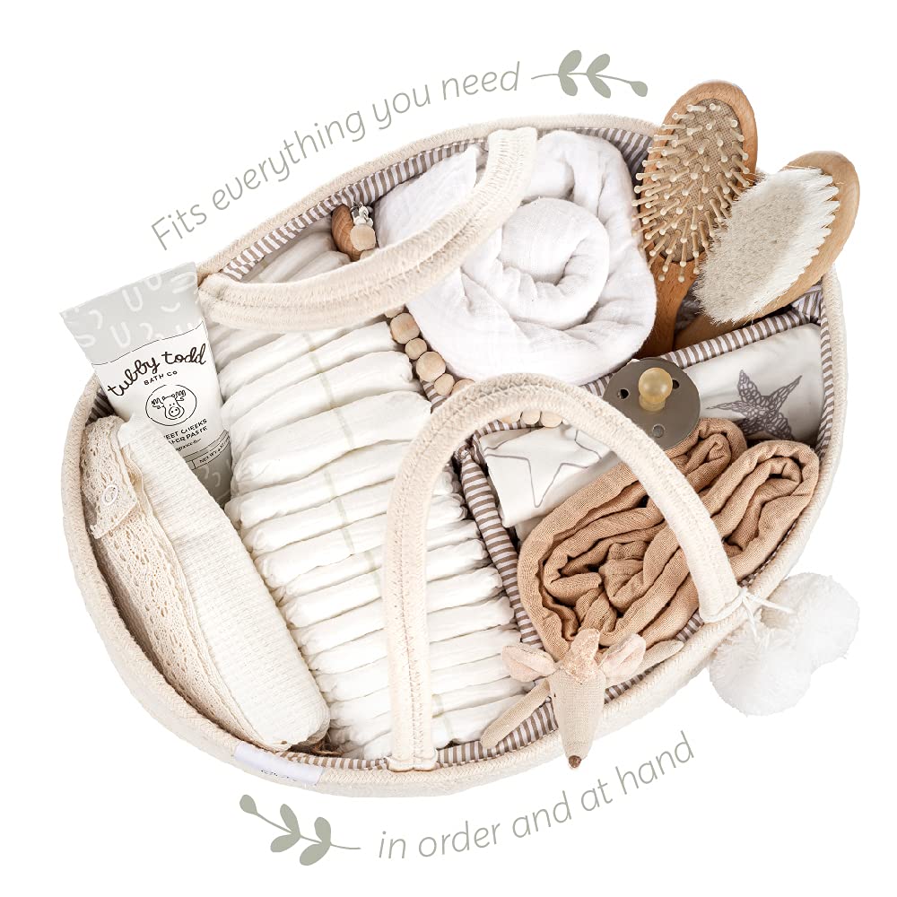 Portable Baby Diaper Caddy Organizer - Rope Nursery Storage Bin for Diapers & Essentials - Perfect for Changing Table, Nursery & Car Travel - Ideal Baby Shower Gift & Registry Present (Beige) - Keep Baby Essentials Organized at Home or On-the-Go
