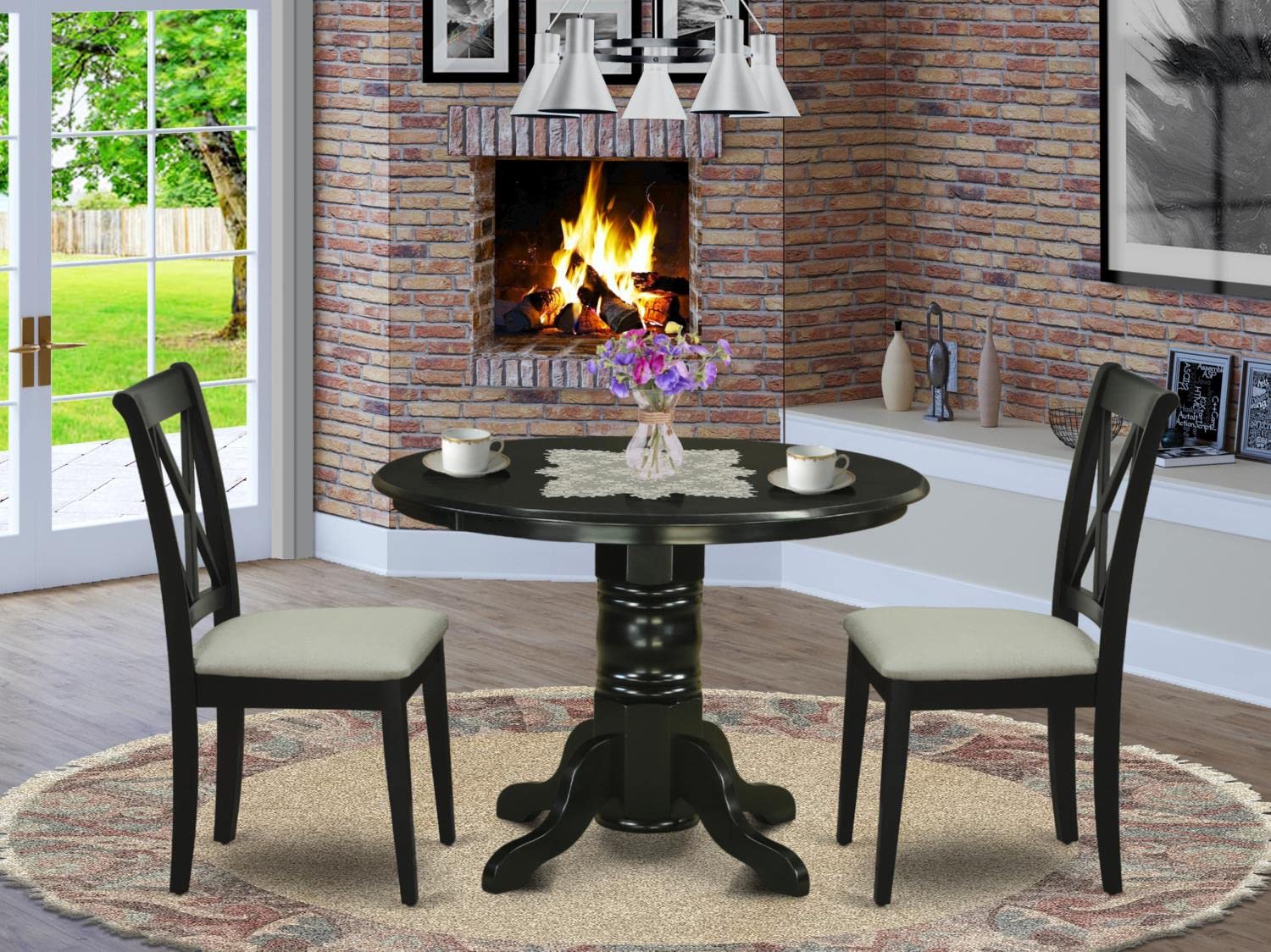 Modern 3-Piece Round Dining Table Set with Pedestal Base & 2 Fabric Chairs - 42x42 Inch Black Kitchen Table for Small Spaces | Perfect for Breakfast Nook, Apartment Dining, and Cozy Family Meals