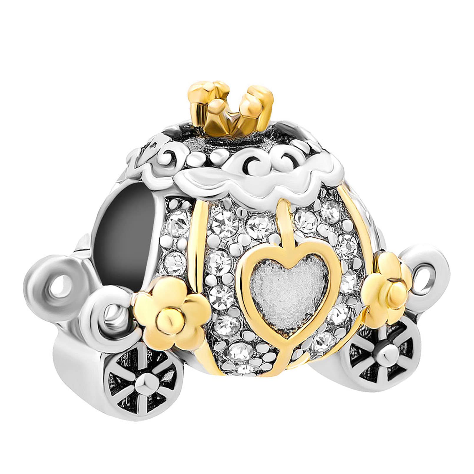 LSxAB Gold Tone Pumpkin Carriage Charm for Pandora Bracelets - Perfect for Halloween Jewelry, Disney Princess Costume Accessories & Gift Giving