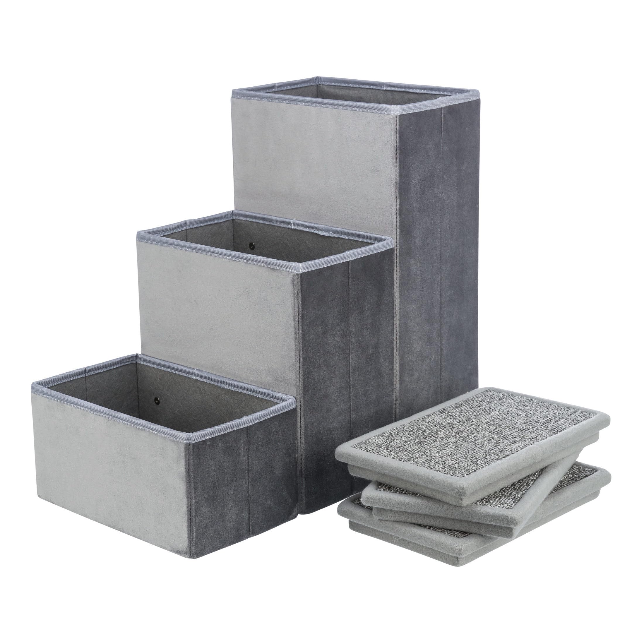 TRIXIE Velour 3-Step Pet Stairs with Storage | Collapsible Dog Steps for Small & Medium Dogs | Storage Compartments for Pet Toys & Supplies | Soft Gray | Perfect for Bed, Couch & Car Access