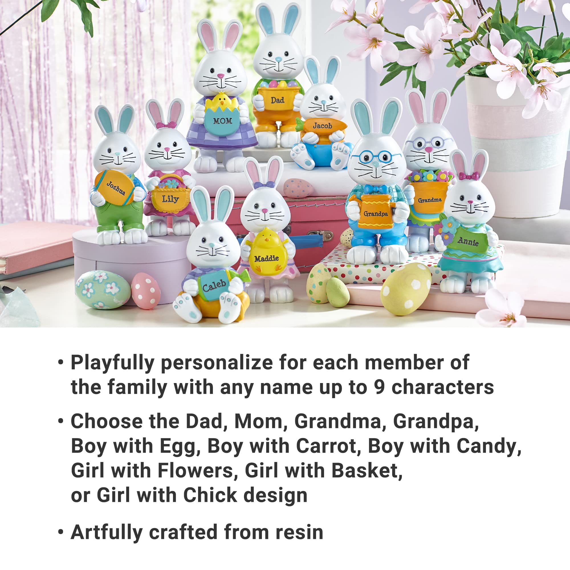 Personalized Easter Bunny Family Resin Figurine - Custom Easter Home Decor for Kids - Perfect for Easter Basket Gifts, Spring Home Decoration & Family Keepsakes
