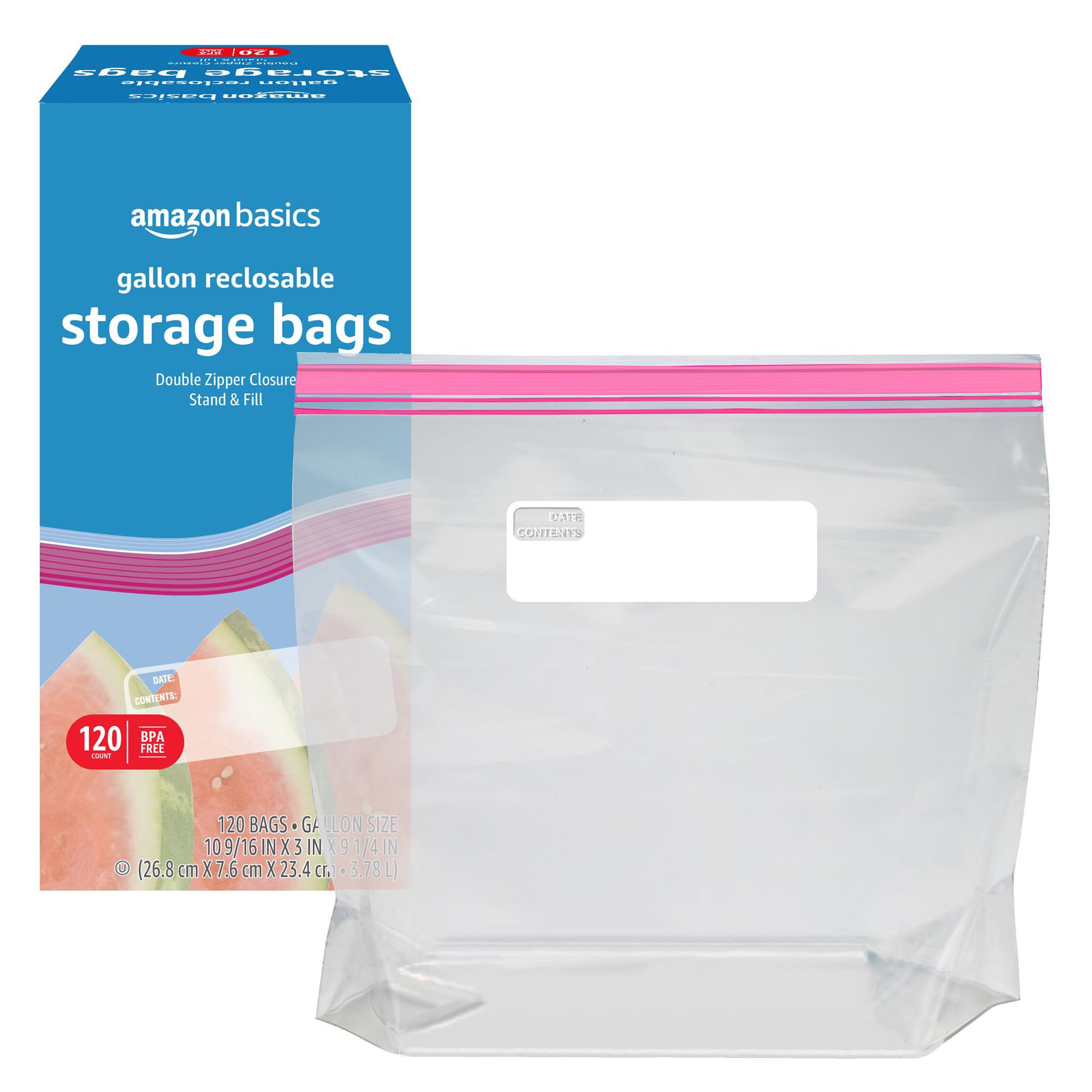 Amazon Basics Gallon Food Storage Bags, 120 Count - Freezer Safe, BPA Free, Heavy Duty Plastic Bags for Meal Prep, Leftovers & Bulk Food Storage - Perfect for Home, Kitchen & Camping Use